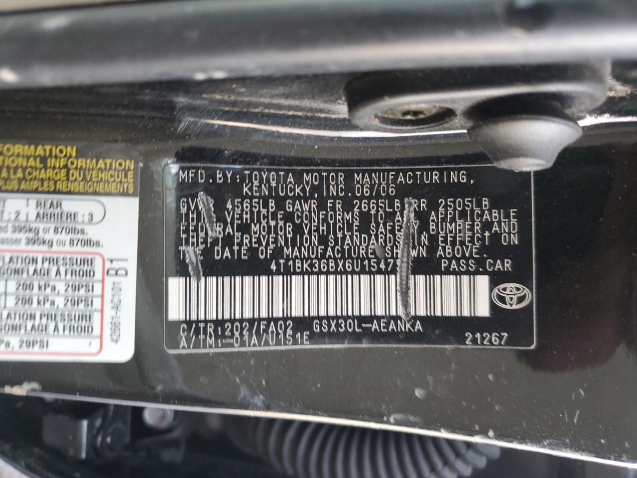 2006 Toyota Avalon Xl Black vin: 4T1BK36BX6U154757