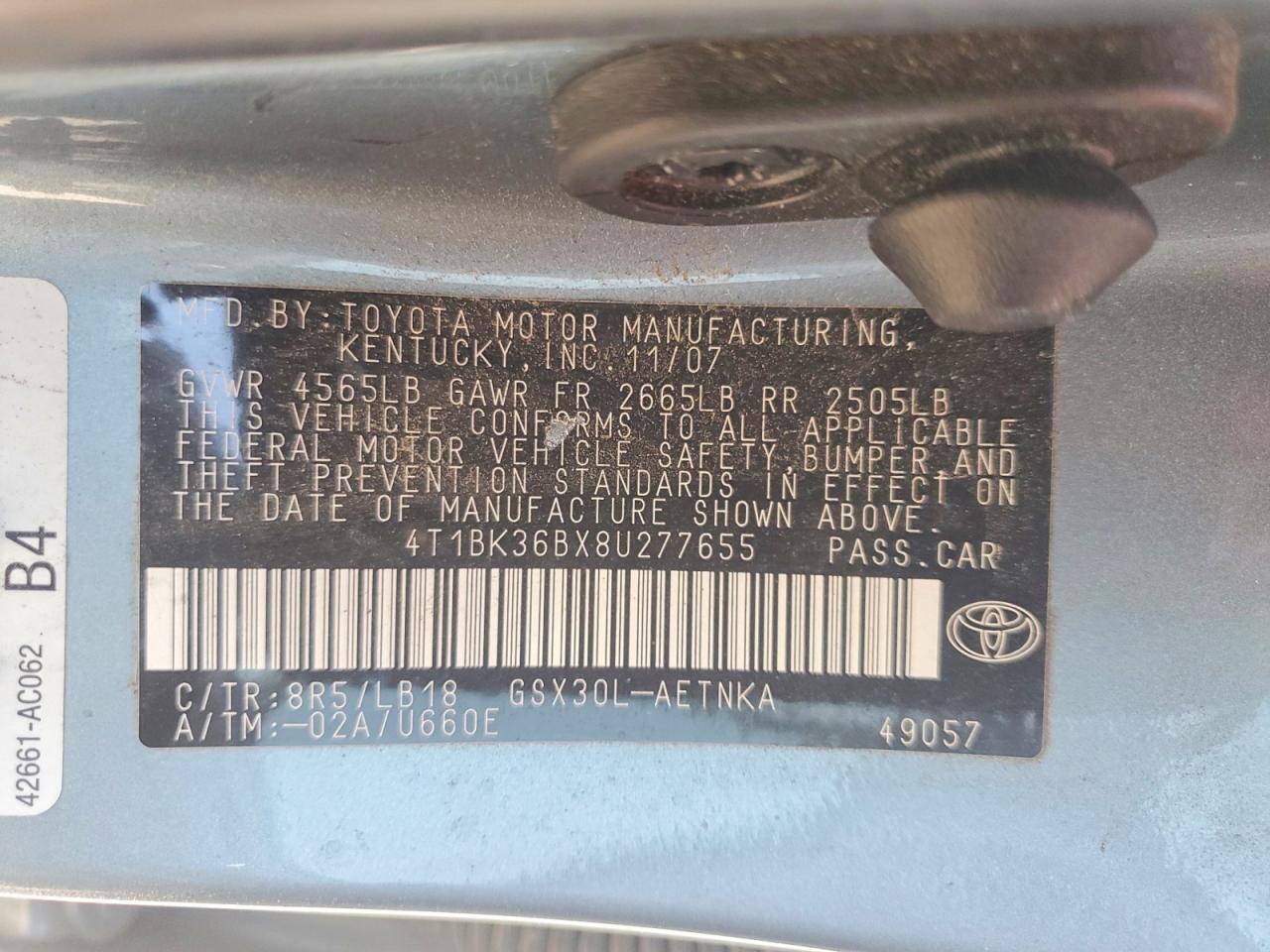 2008 Toyota Avalon Touring Бирюзовый vin: 4T1BK36BX8U277655