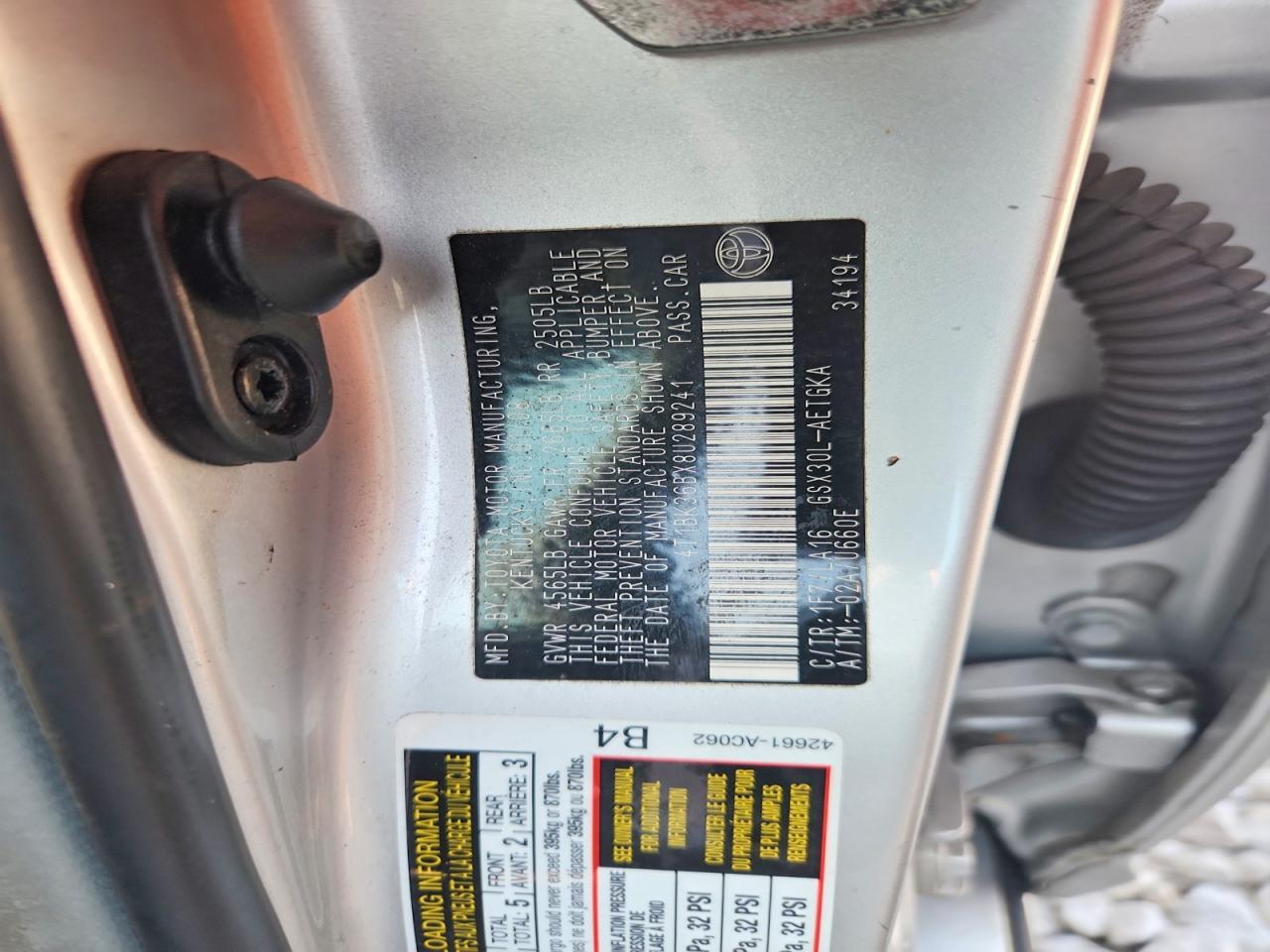 2008 Toyota Avalon Xls Silver vin: 4T1BK36BX8U289241