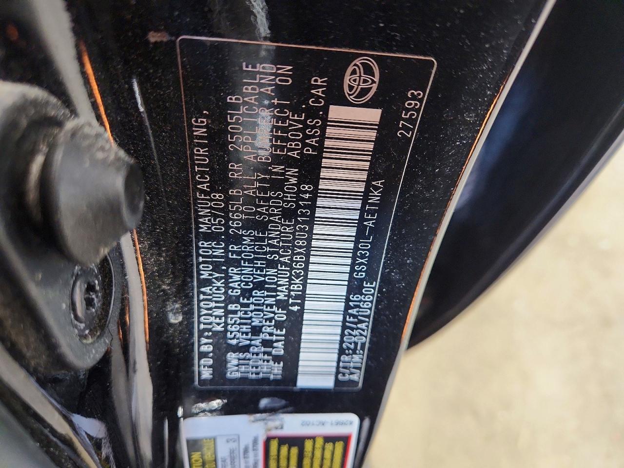 2008 Toyota Avalon Xl Черный vin: 4T1BK36BX8U313148