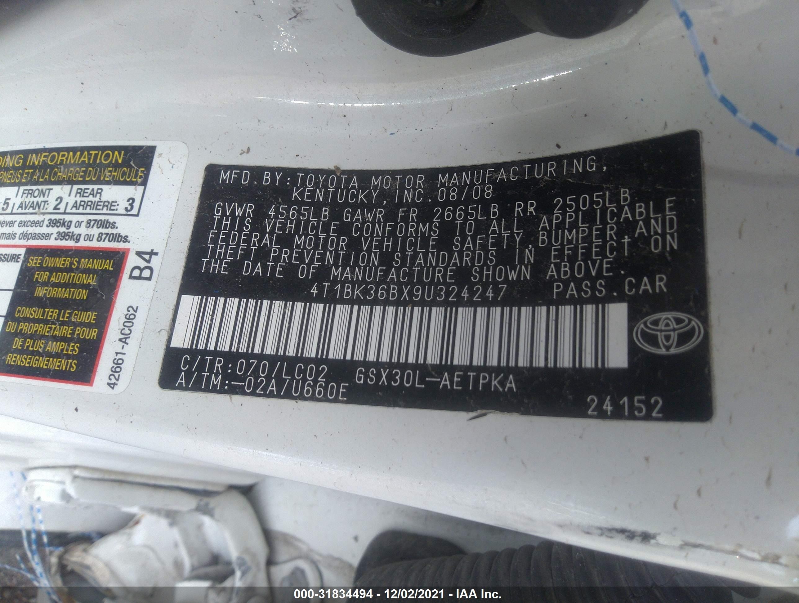 2009 Toyota Avalon Limited White vin: 4T1BK36BX9U324247
