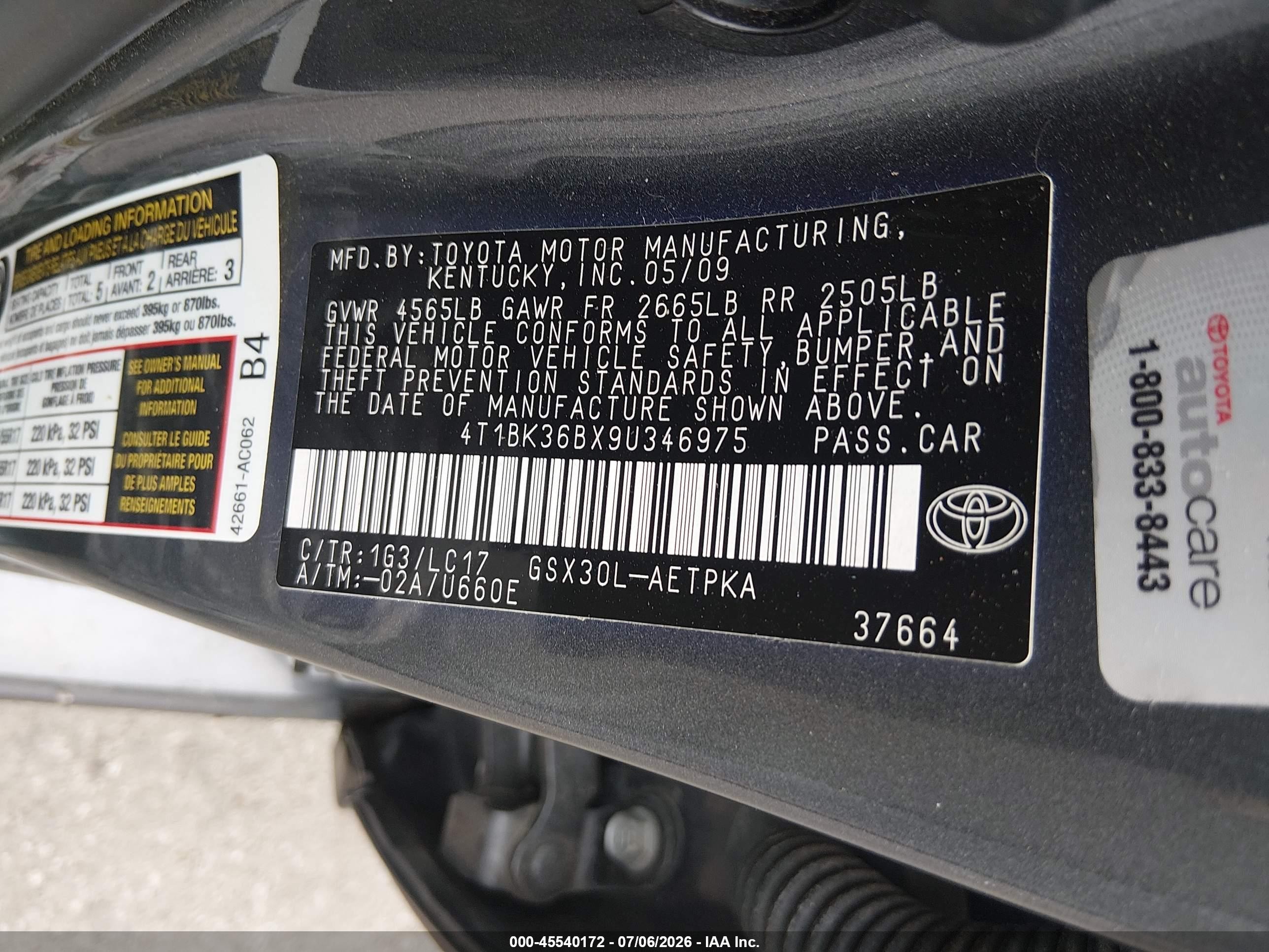 2009 Toyota Avalon Limited Gray vin: 4T1BK36BX9U346975