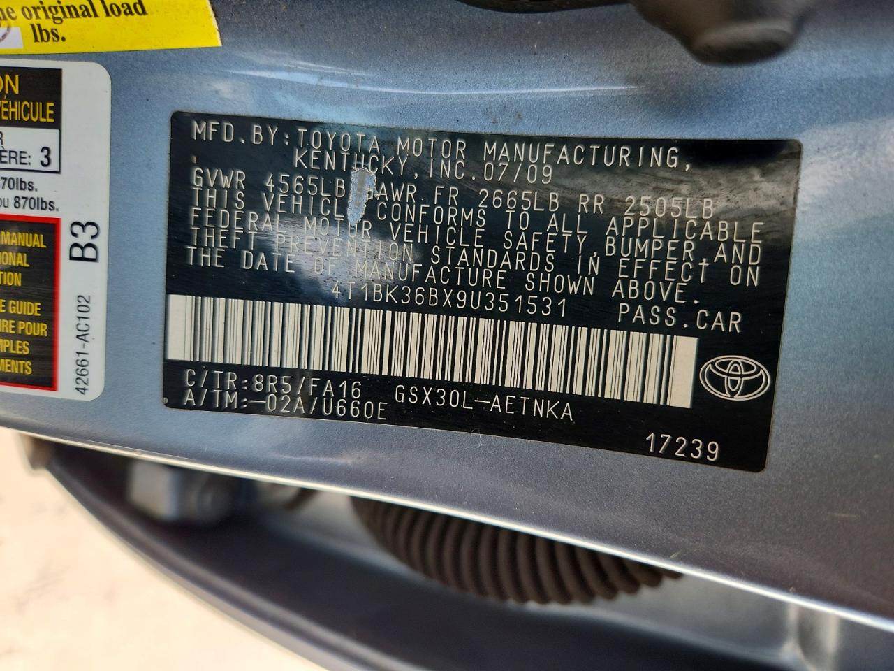 2009 Toyota Avalon Xl Gray vin: 4T1BK36BX9U351531
