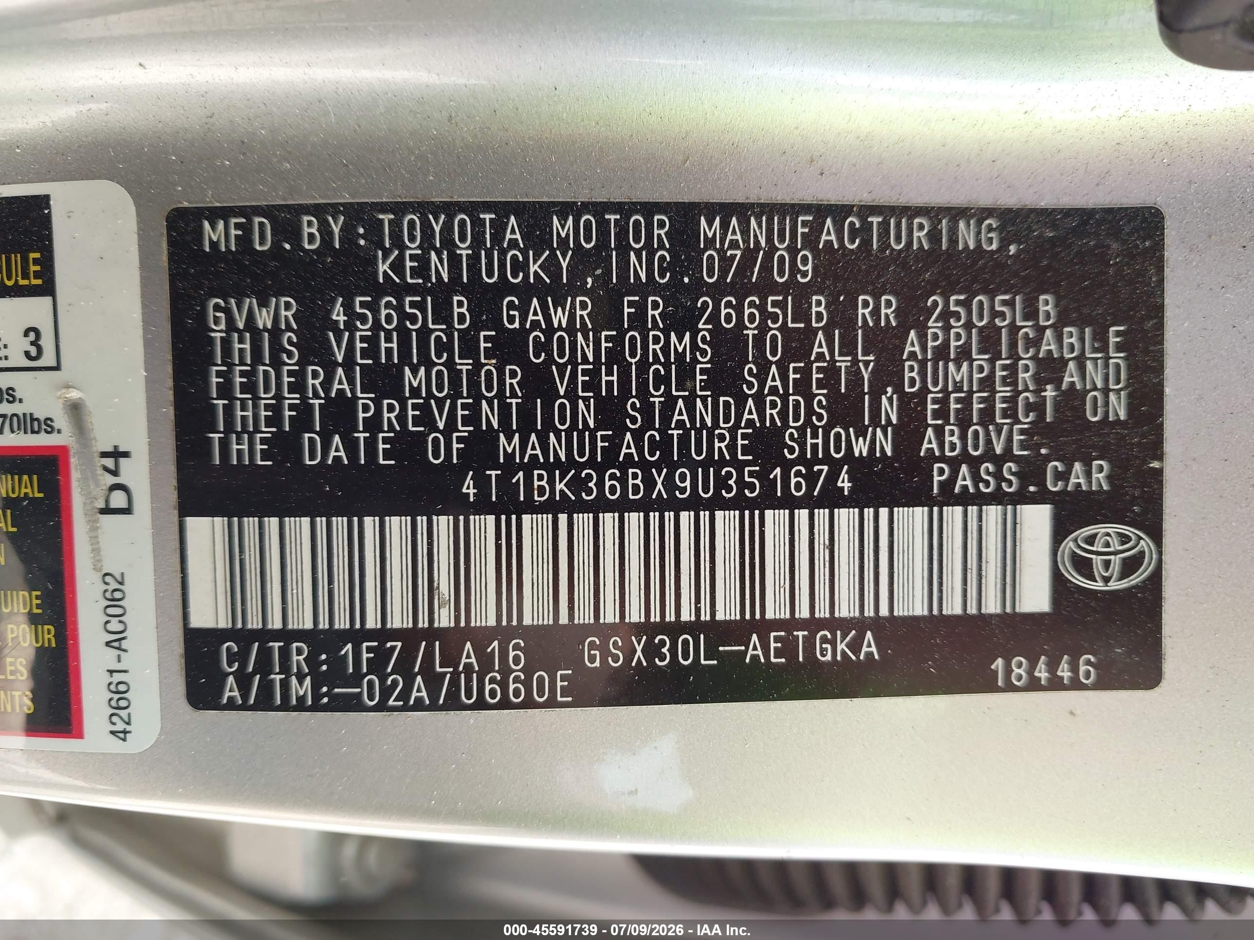 2009 Toyota Avalon Xls Silver vin: 4T1BK36BX9U351674