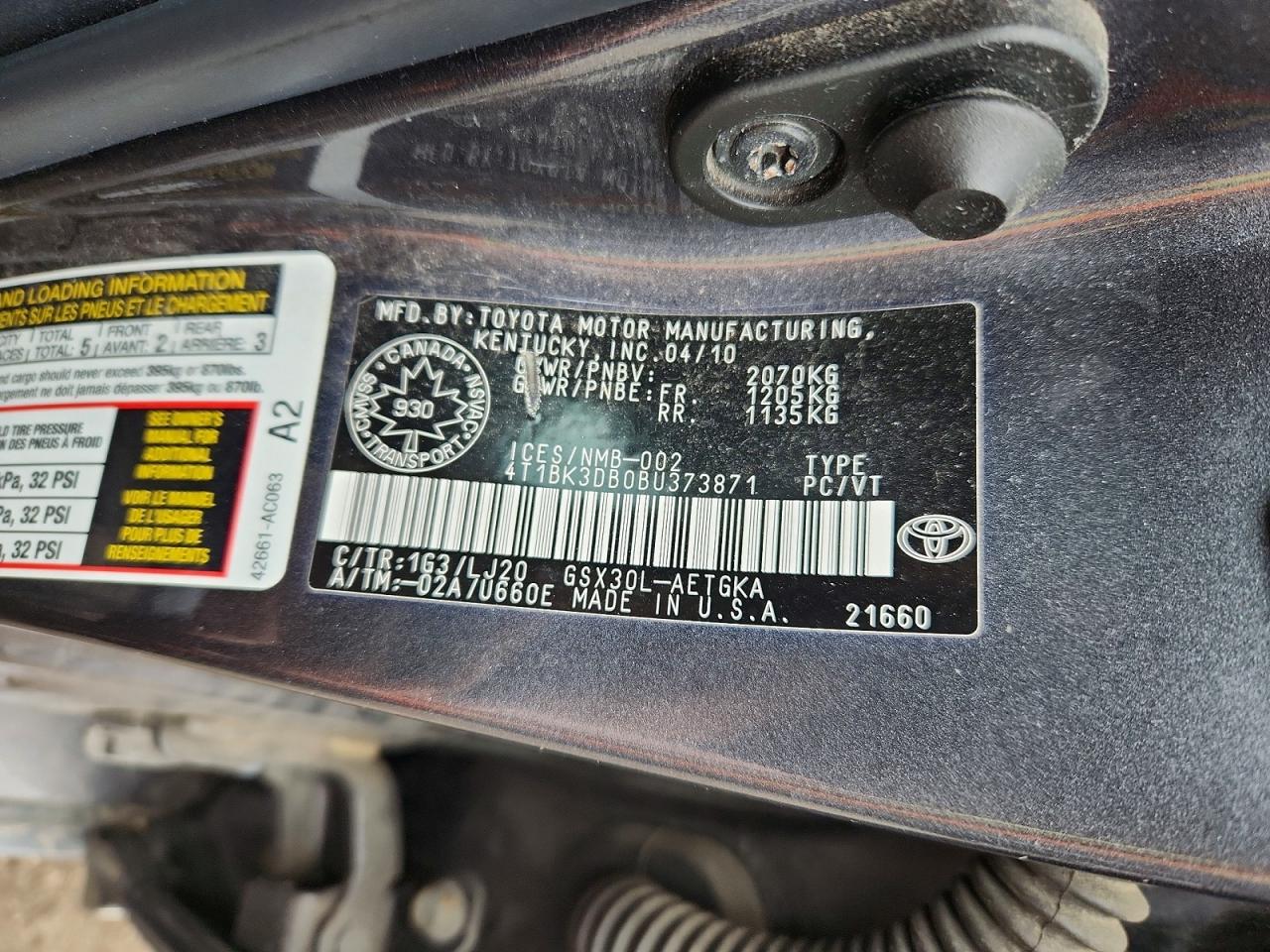 2011 Toyota Avalon Base Gray vin: 4T1BK3DB0BU373871