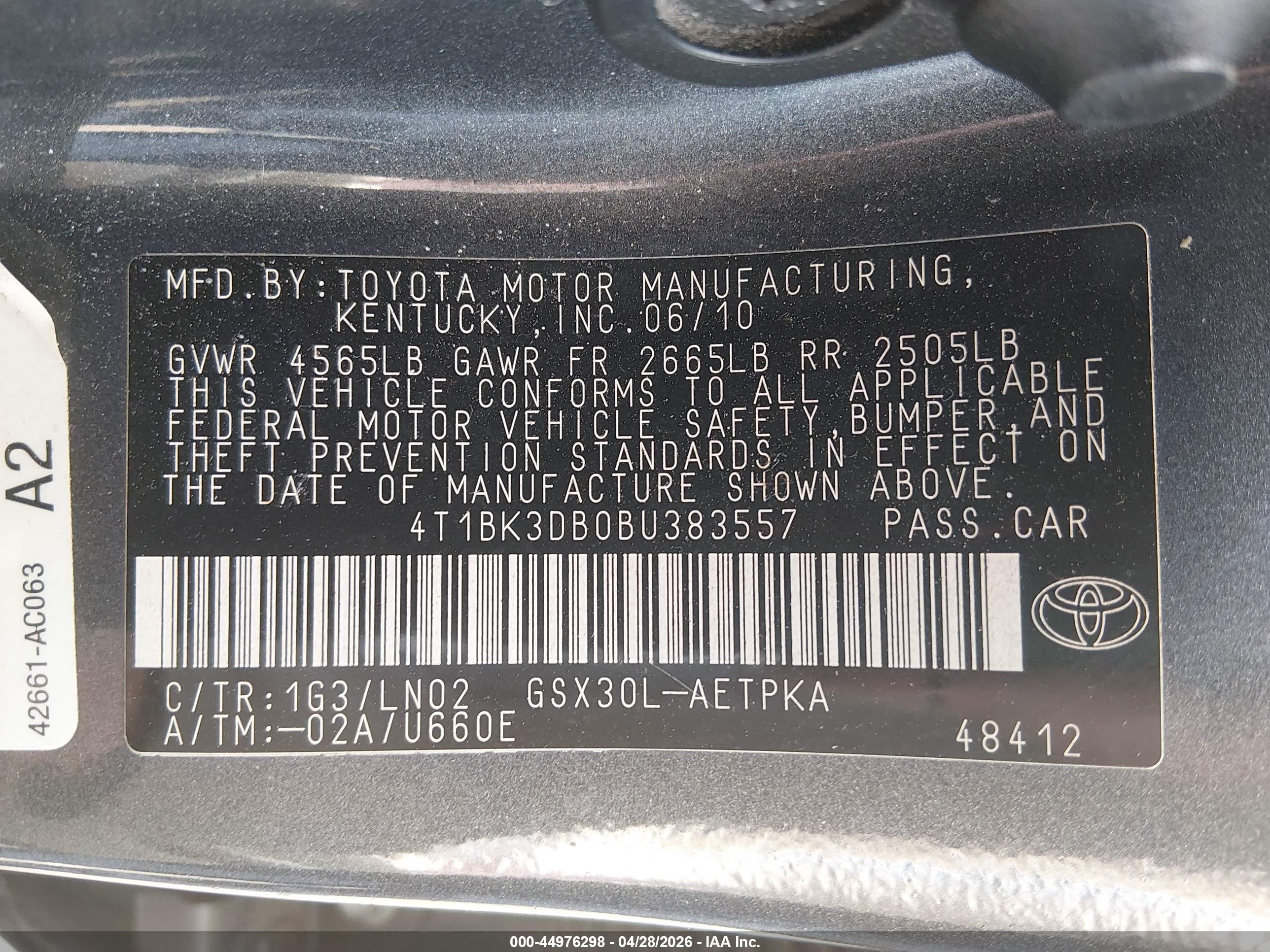 2011 Toyota Avalon Limited Gray vin: 4T1BK3DB0BU383557