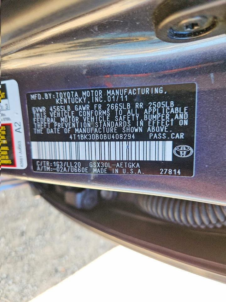 2011 Toyota Avalon Base Gray vin: 4T1BK3DB0BU408294
