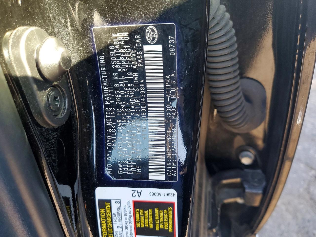 2011 Toyota Avalon Limited Черный vin: 4T1BK3DB0BU439884