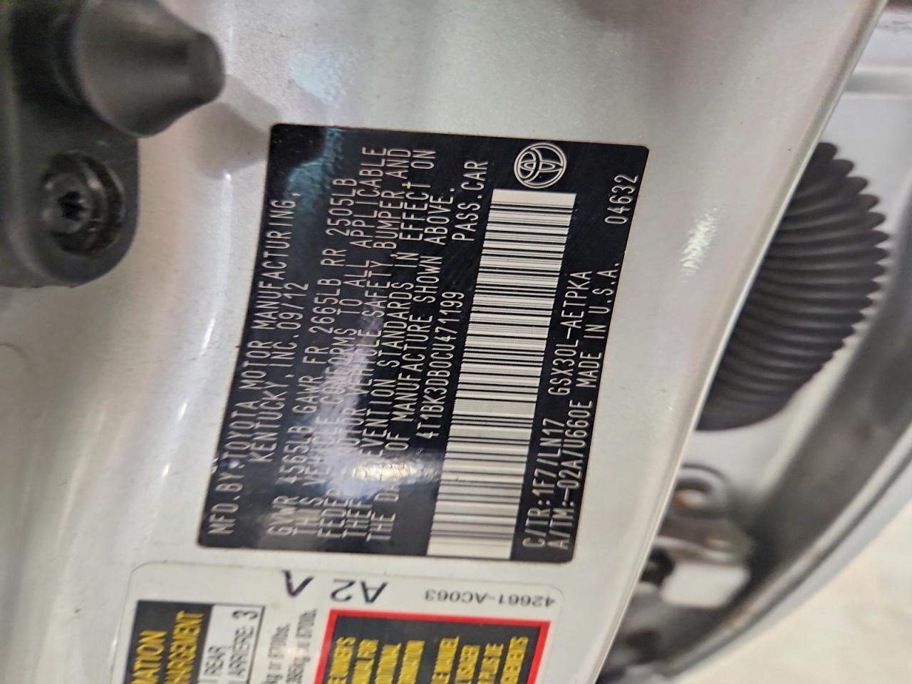 2012 Toyota Avalon Limited Silver vin: 4T1BK3DB0CU471199