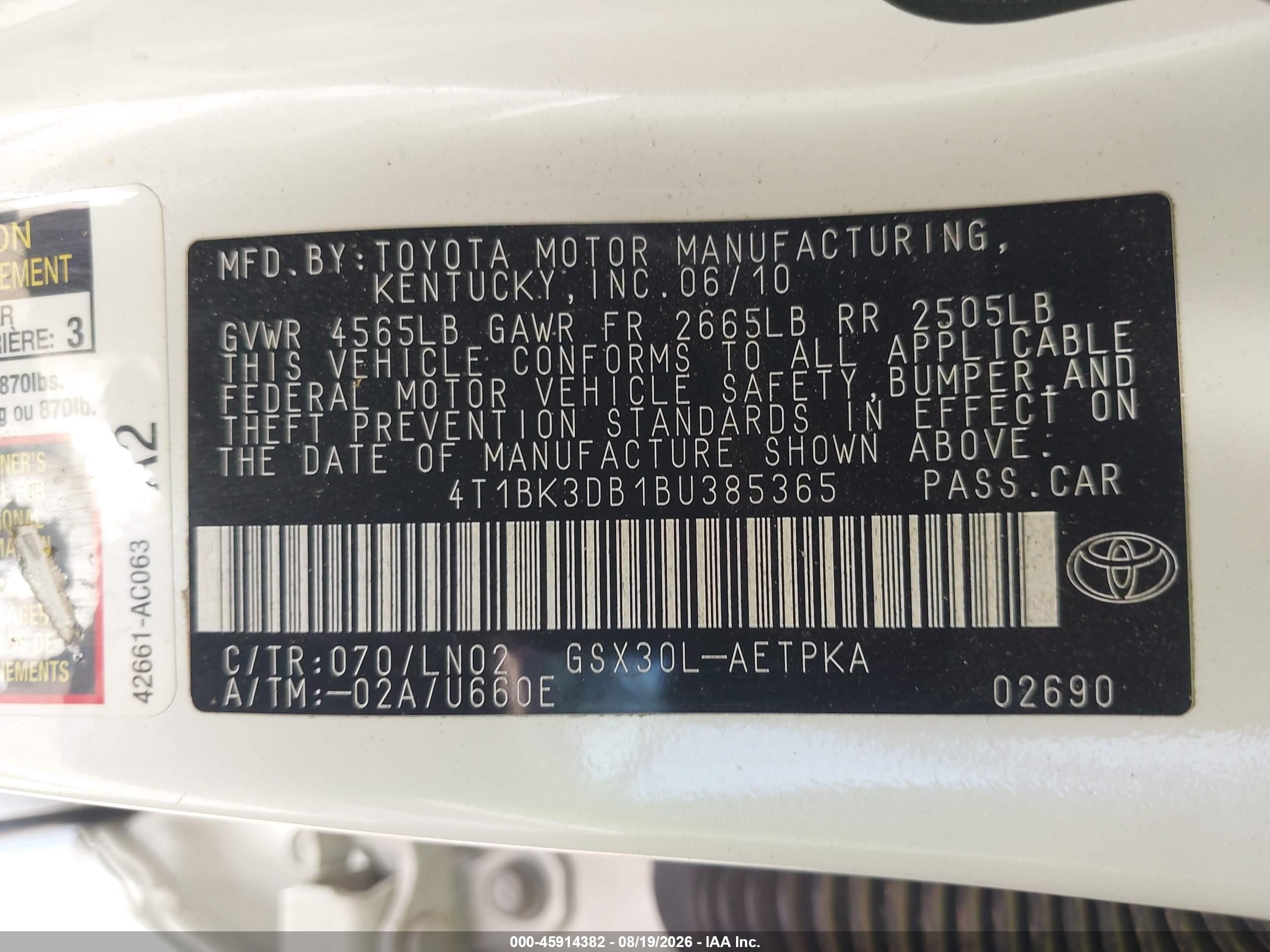2011 Toyota Avalon Limited White vin: 4T1BK3DB1BU385365