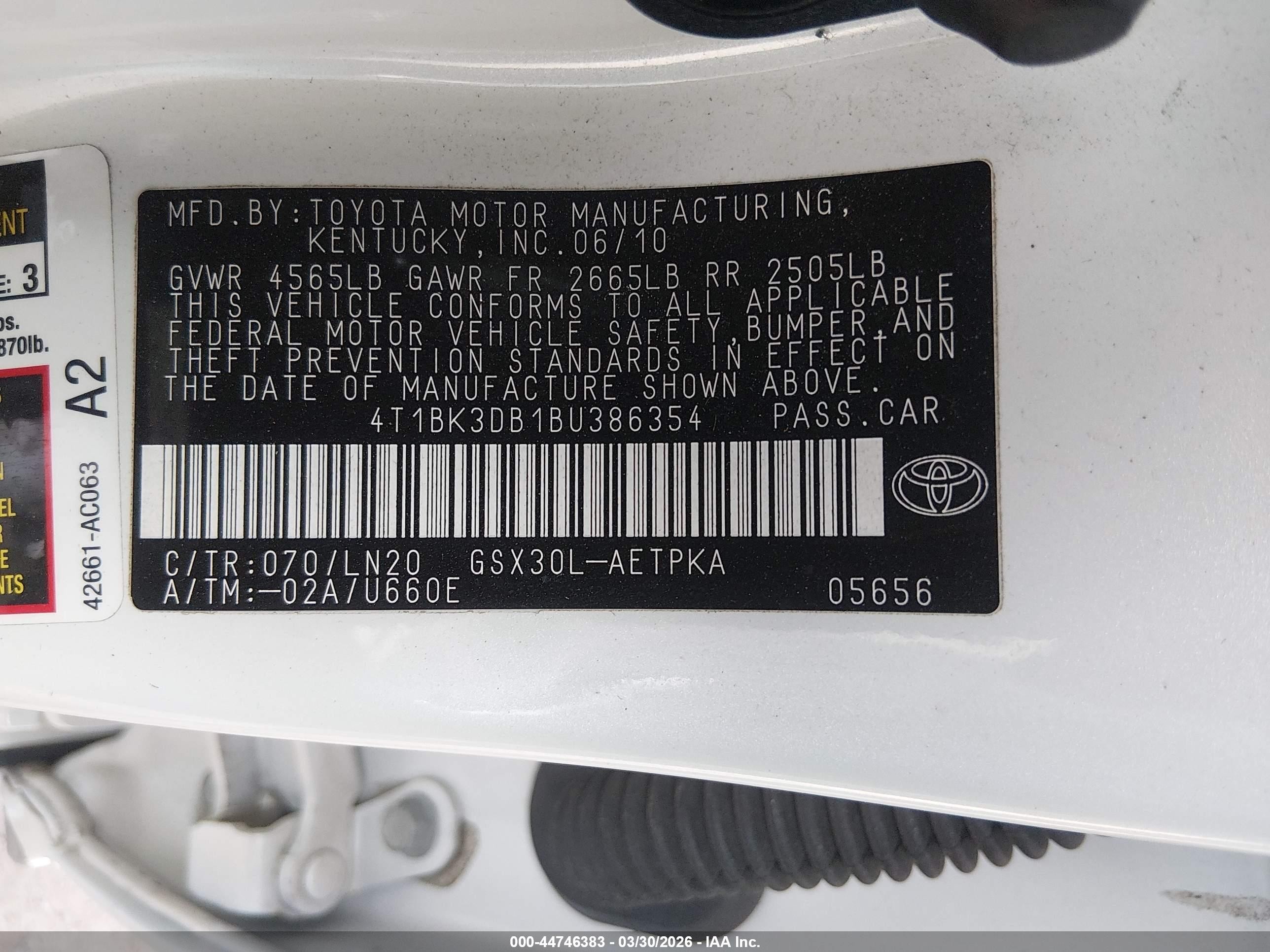 2011 Toyota Avalon Limited White vin: 4T1BK3DB1BU386354
