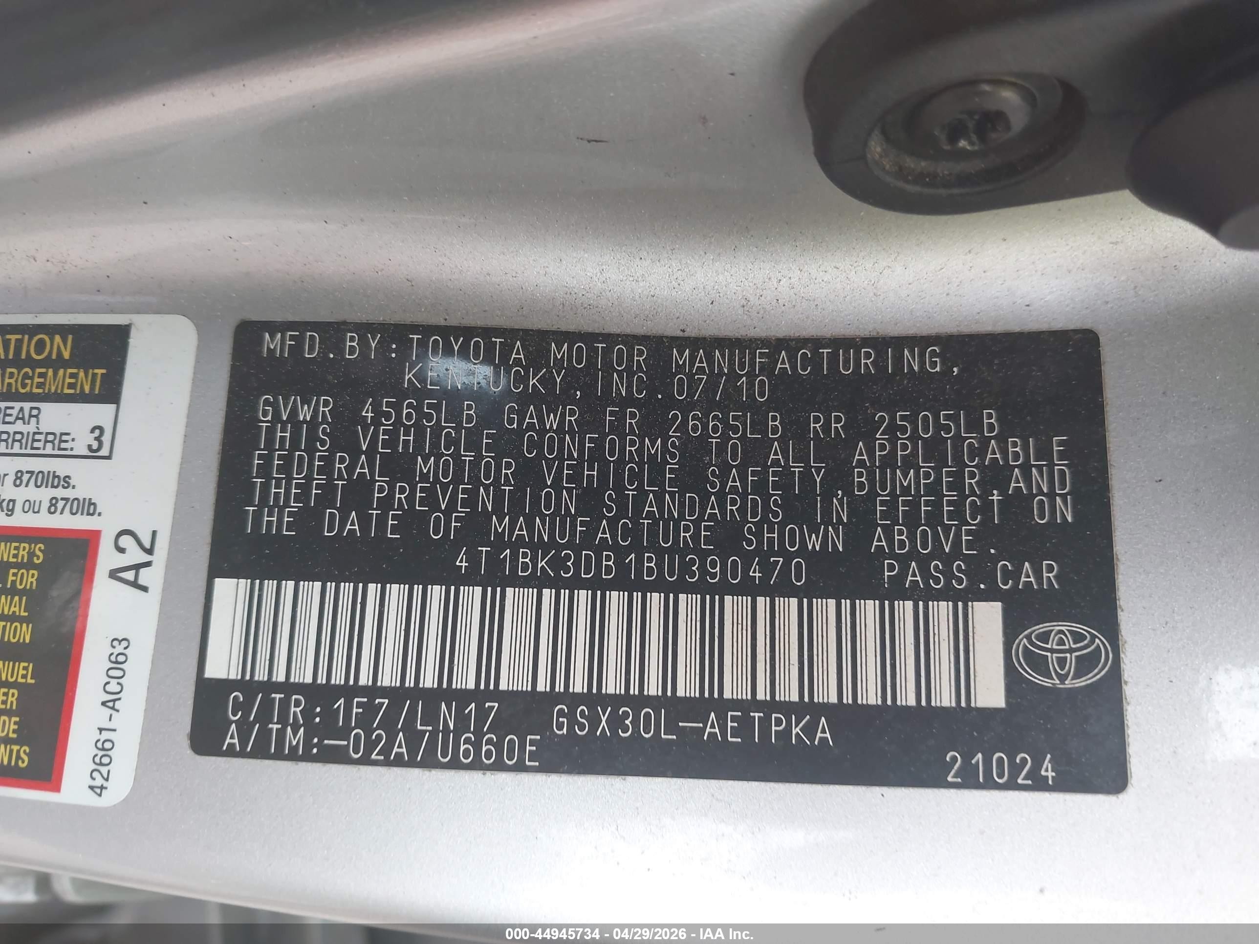 2011 Toyota Avalon Limited Silver vin: 4T1BK3DB1BU390470