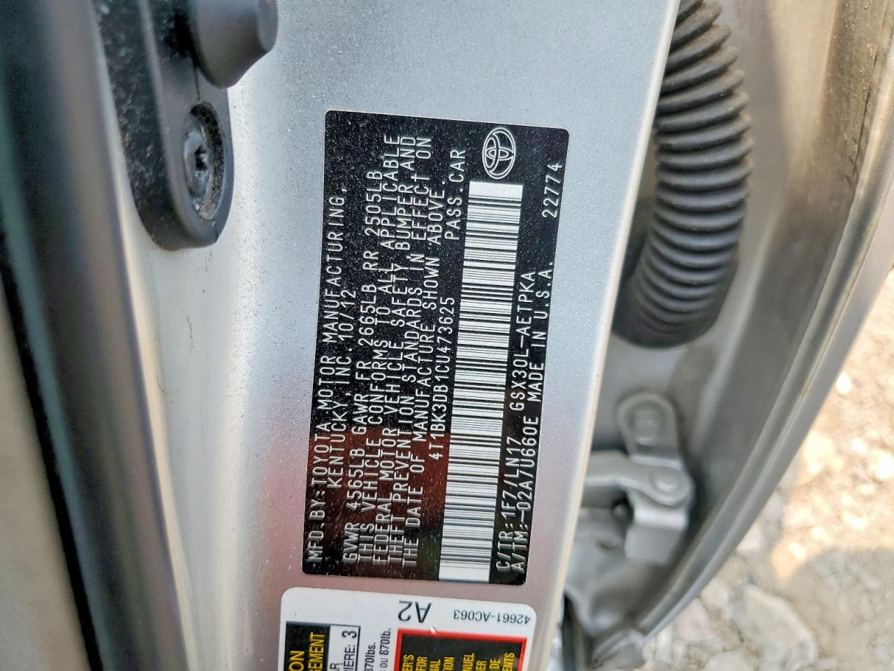 2012 Toyota Avalon Limited Silver vin: 4T1BK3DB1CU473625