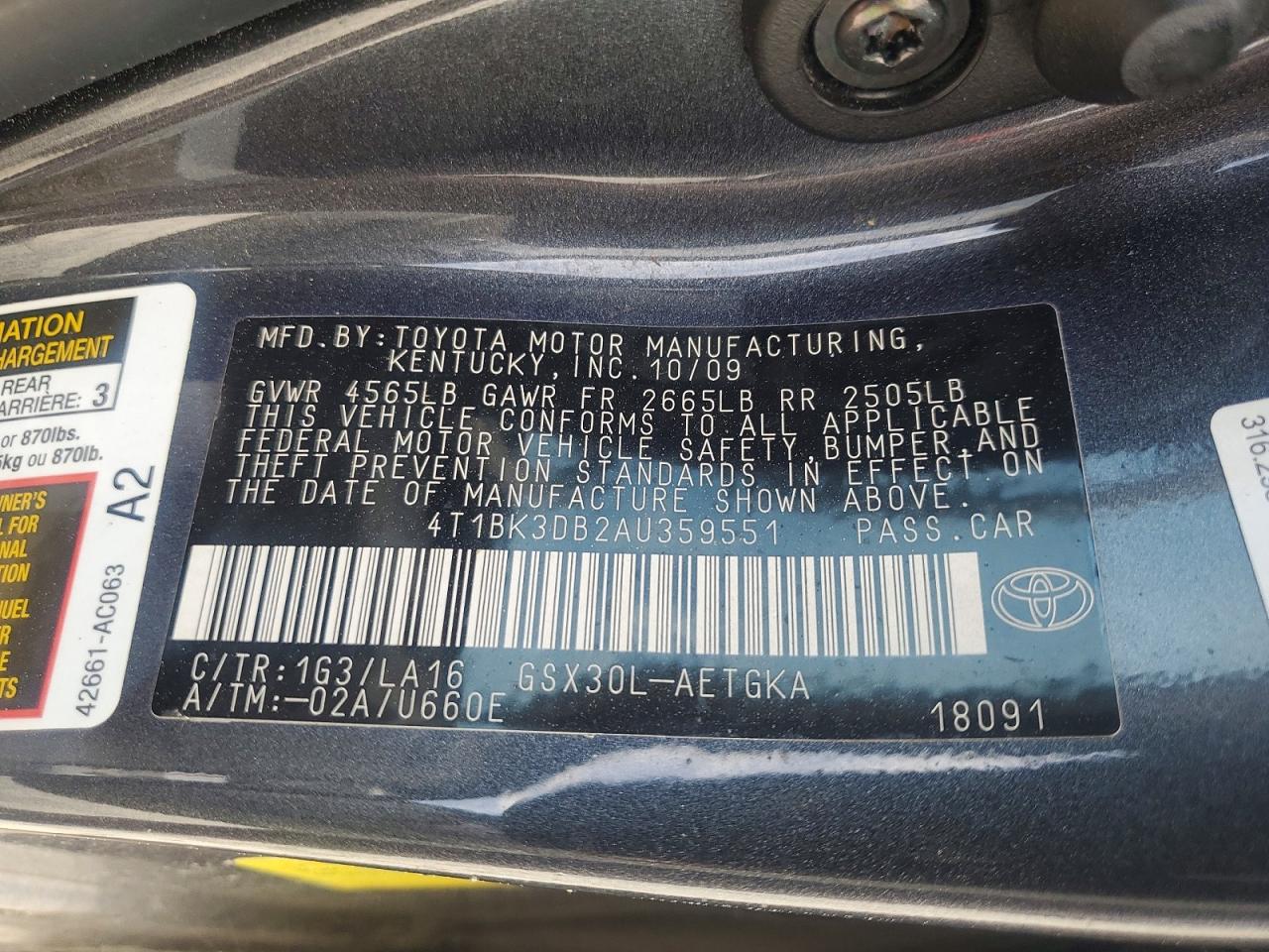 2010 Toyota Avalon Xls Gray vin: 4T1BK3DB2AU359551