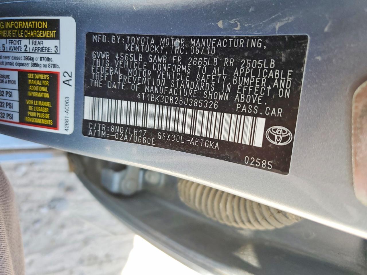 2011 Toyota Avalon Base Blue vin: 4T1BK3DB2BU385326