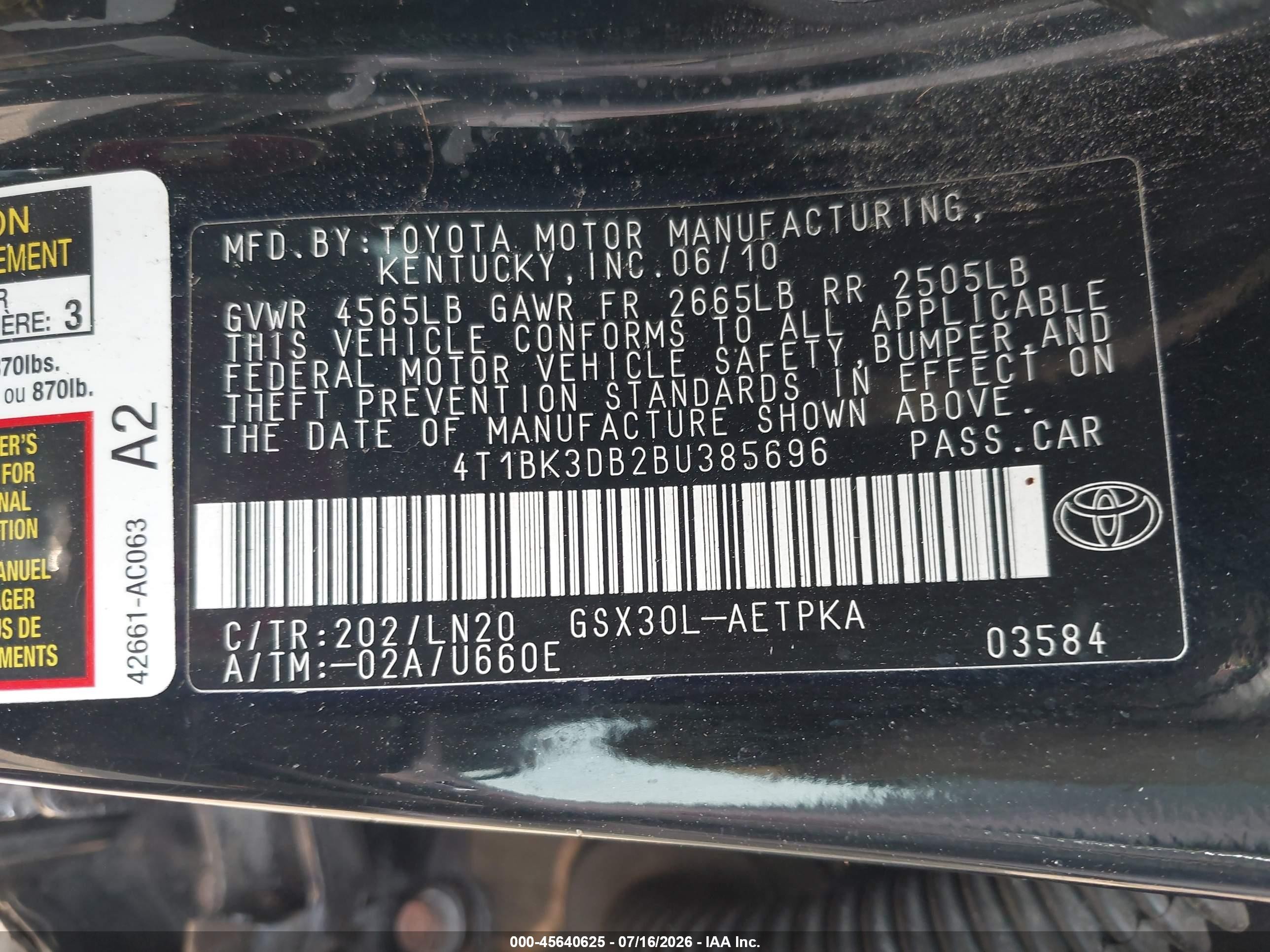 2011 Toyota Avalon Limited Black vin: 4T1BK3DB2BU385696