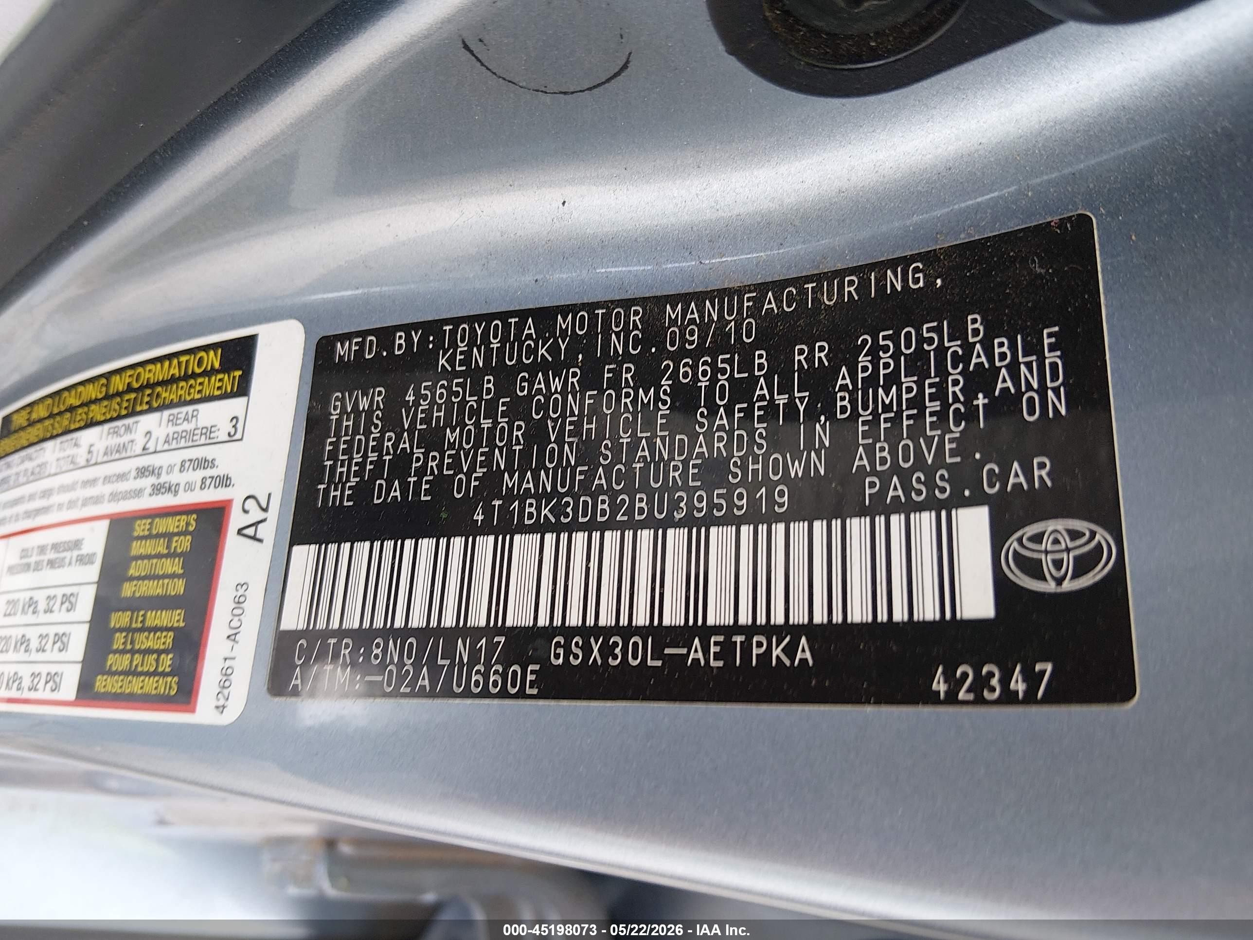 2011 Toyota Avalon Limited Blue vin: 4T1BK3DB2BU395919