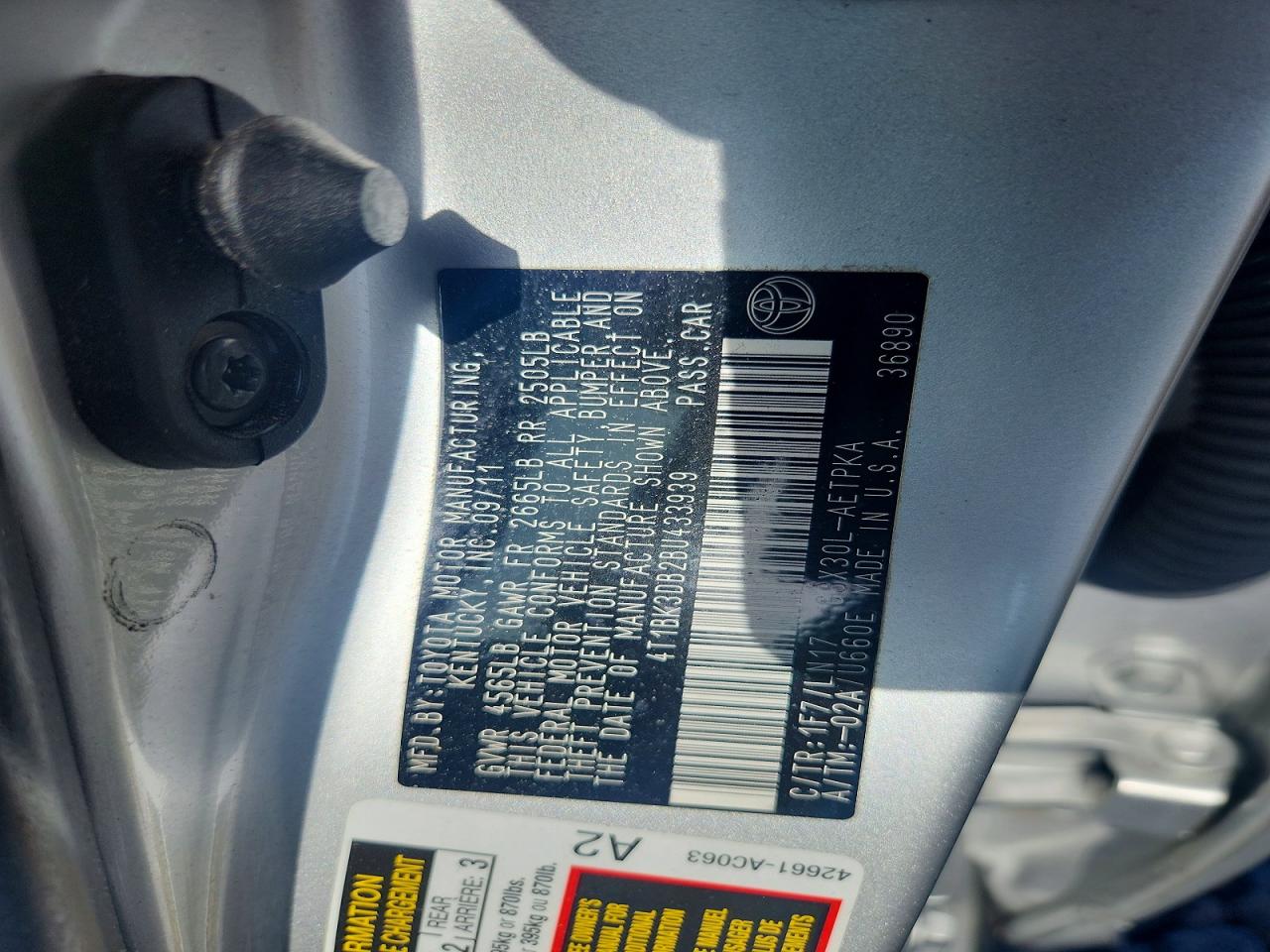 2011 Toyota Avalon Limited Silver vin: 4T1BK3DB2BU433939