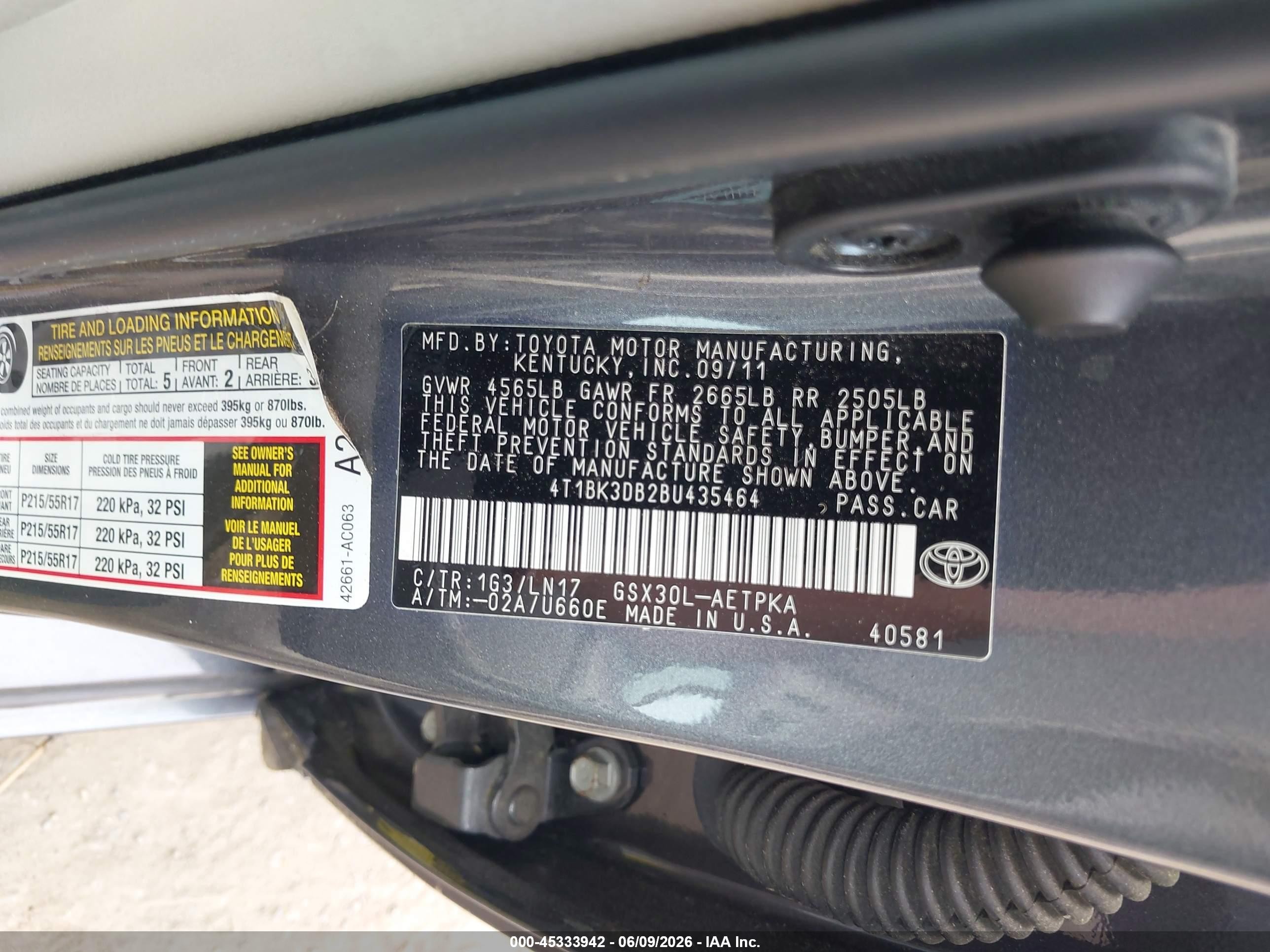 2011 Toyota Avalon Limited Серый vin: 4T1BK3DB2BU435464