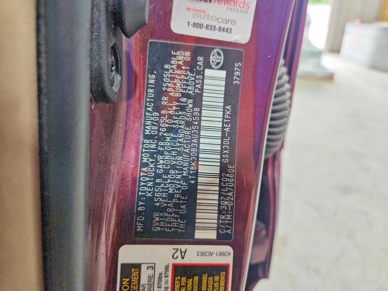 2010 Toyota Avalon Limited Burgundy vin: 4T1BK3DB3AU354598