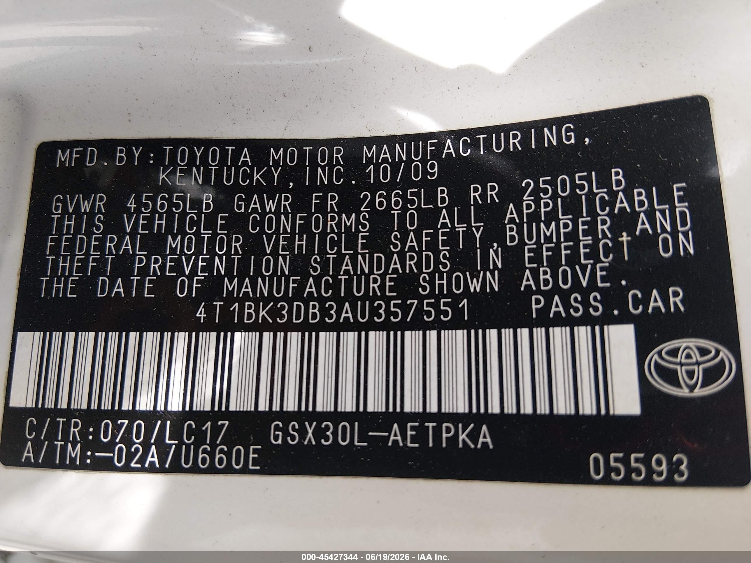 2010 Toyota Avalon Limited White vin: 4T1BK3DB3AU357551