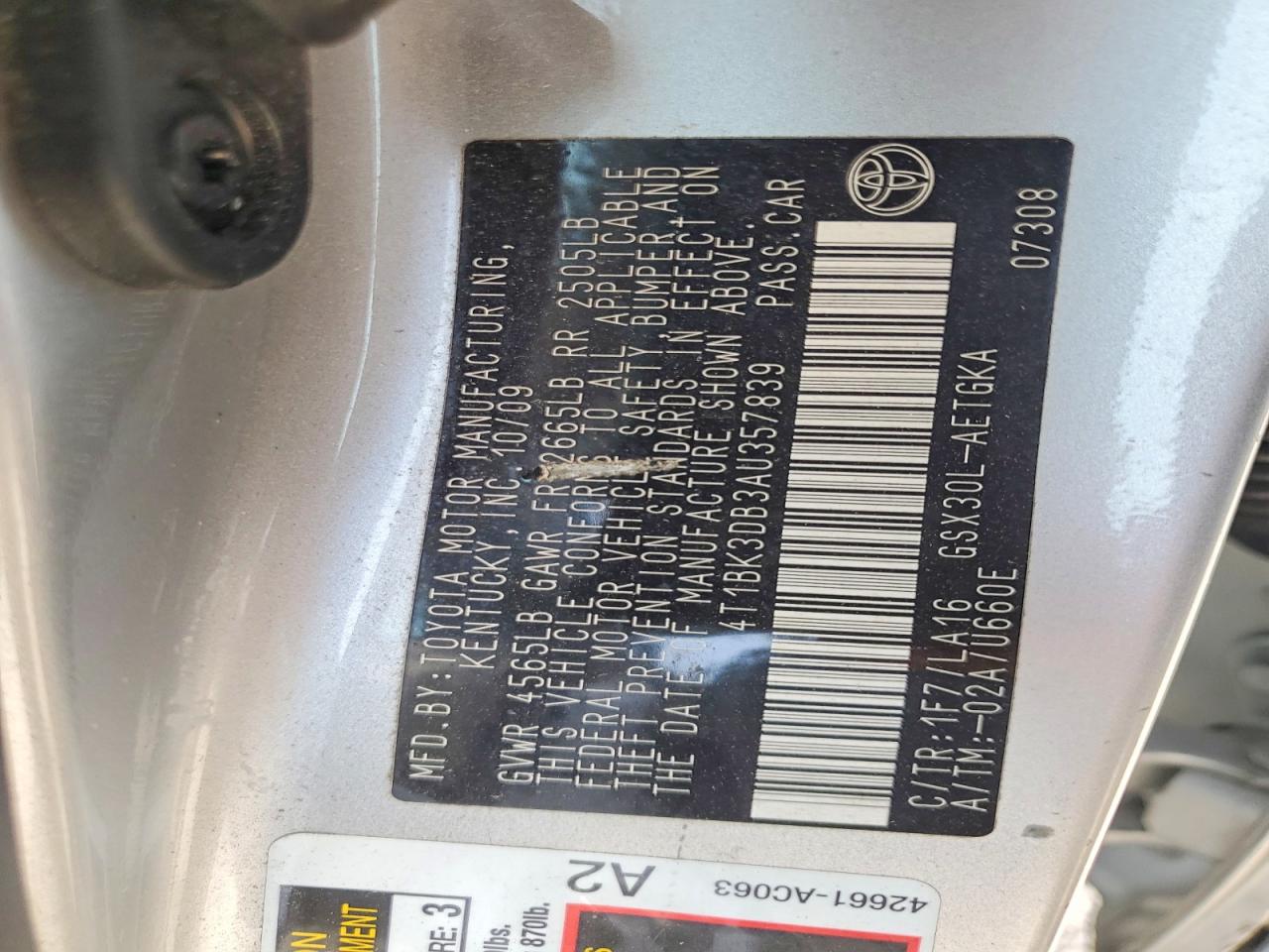 2010 Toyota Avalon Xls Серебряный vin: 4T1BK3DB3AU357839