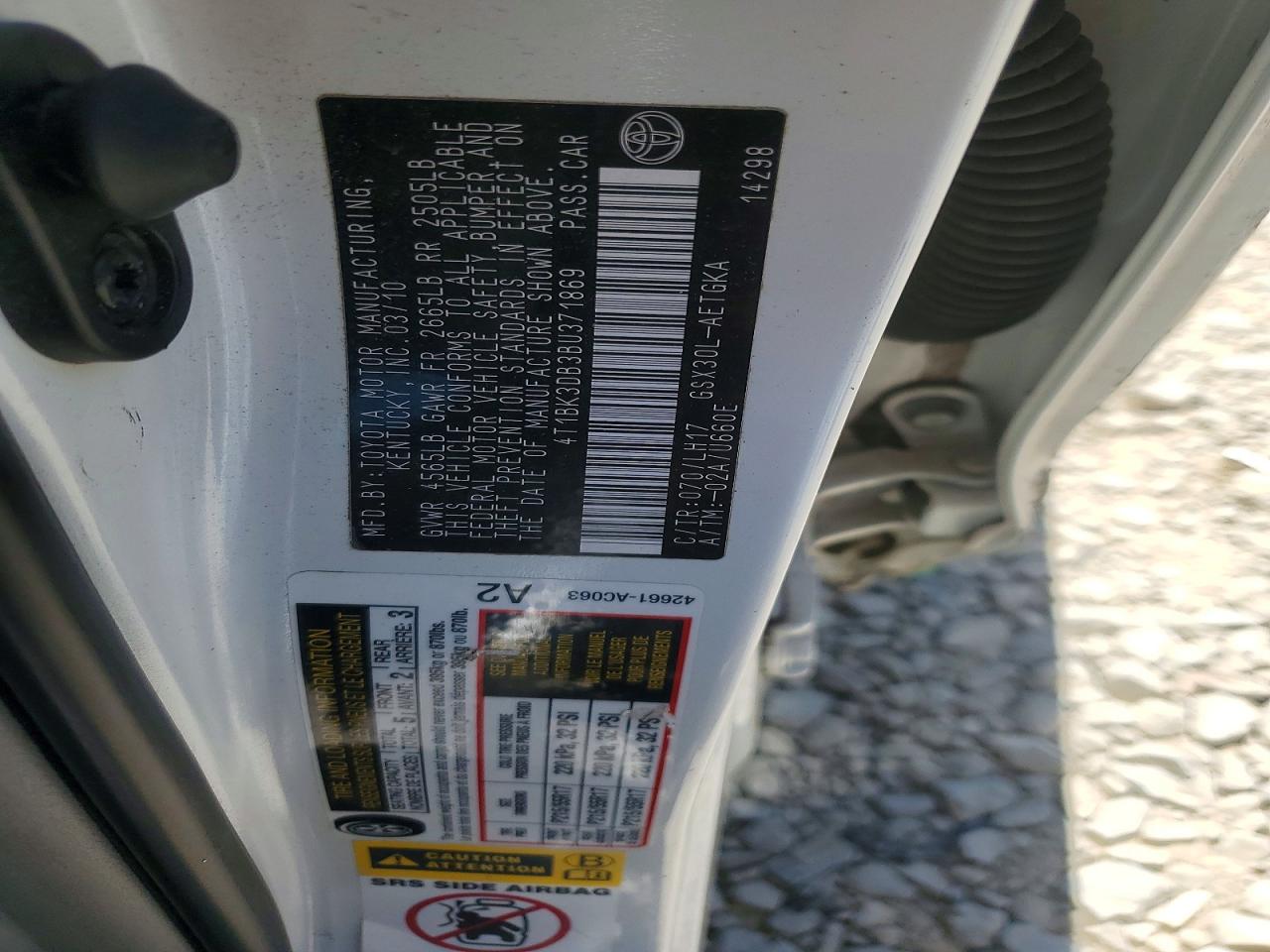 2011 Toyota Avalon Base White vin: 4T1BK3DB3BU371869