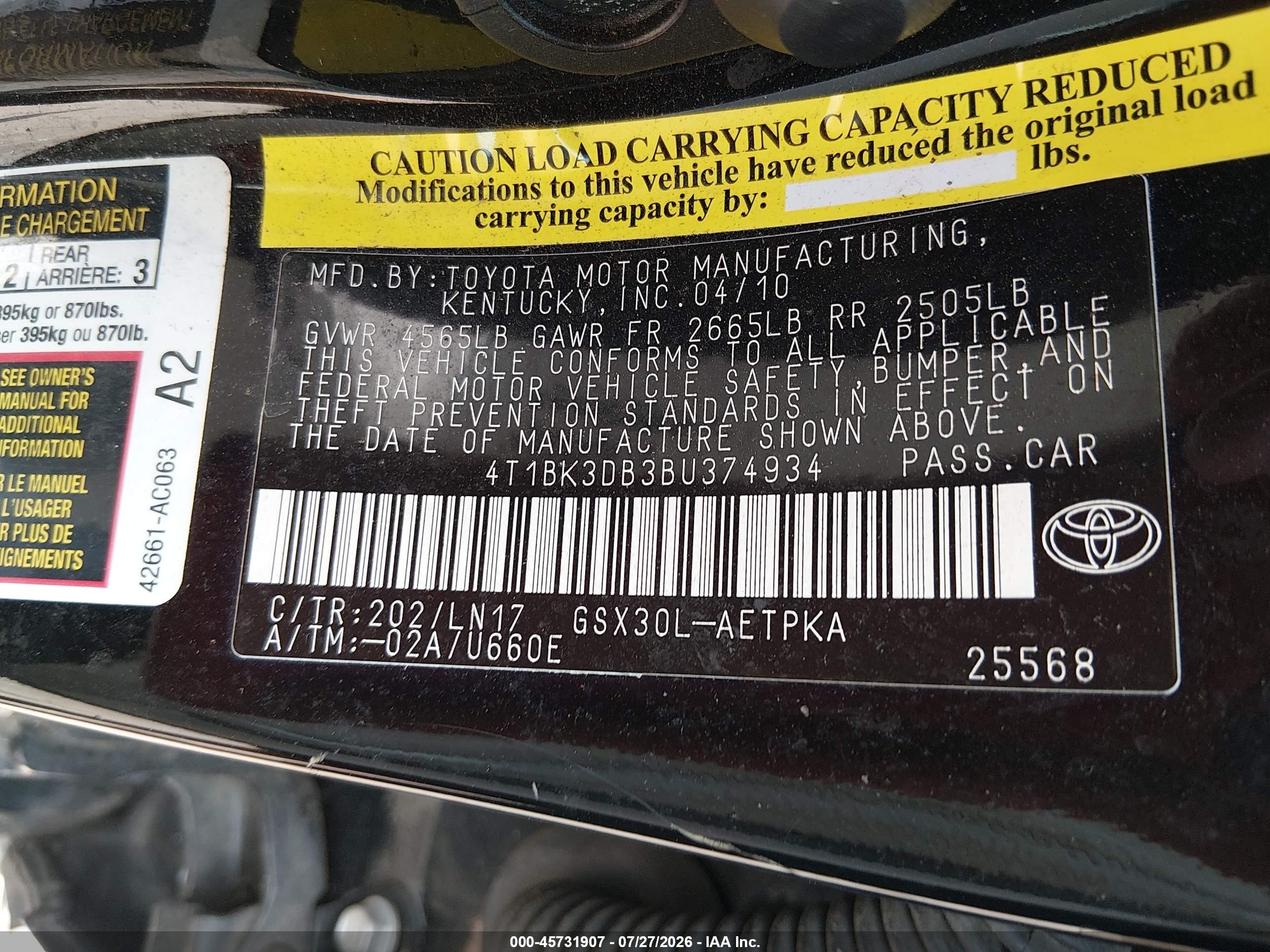 2011 Toyota Avalon Limited Black vin: 4T1BK3DB3BU374934