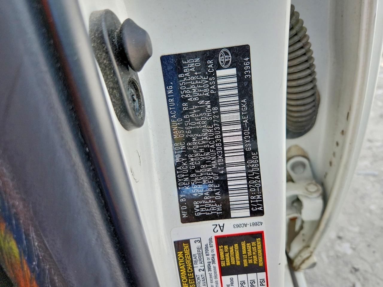 2011 Toyota Avalon Base Белый vin: 4T1BK3DB3BU377218