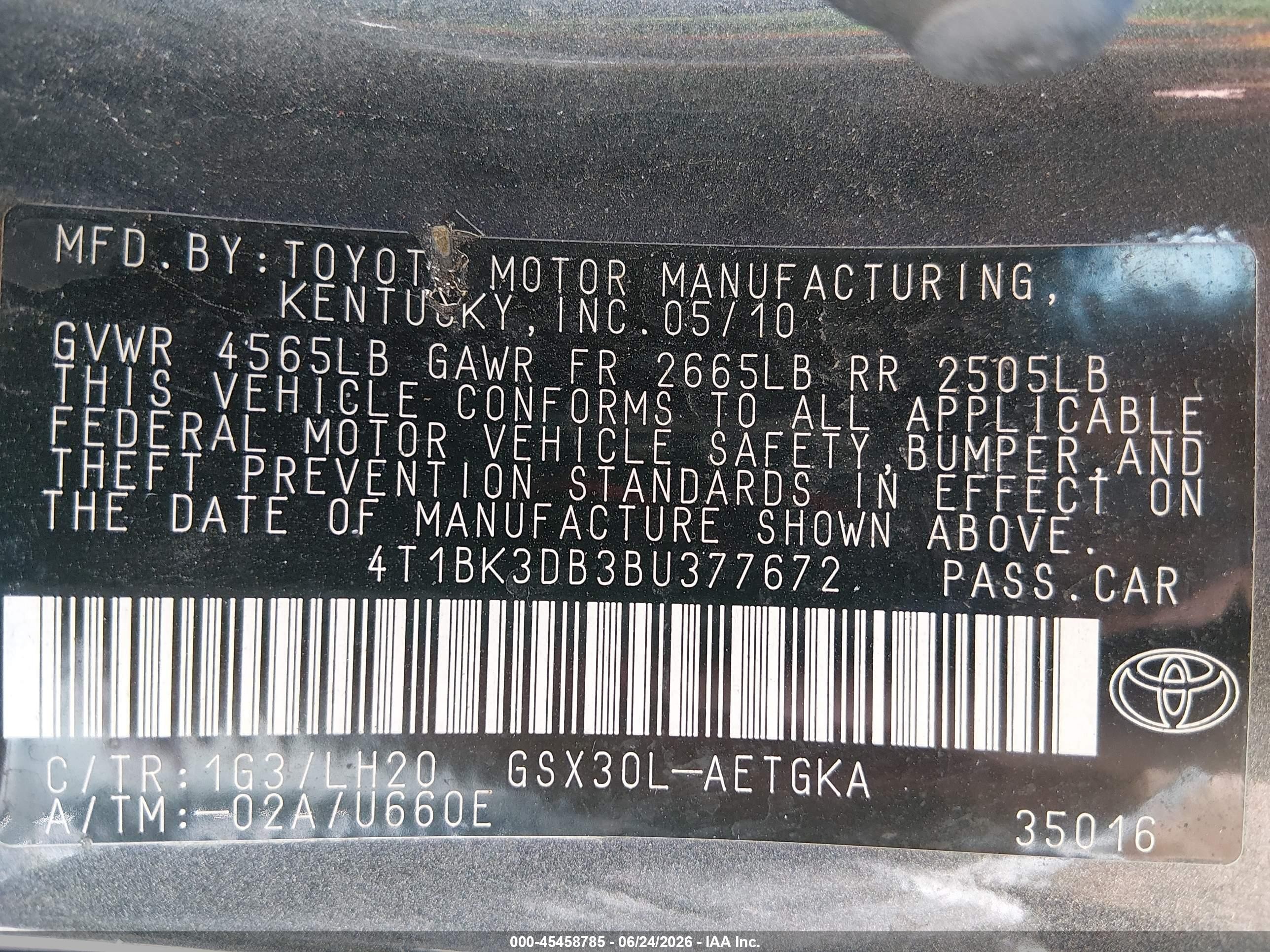 2011 Toyota Avalon   Gray vin: 4T1BK3DB3BU377672