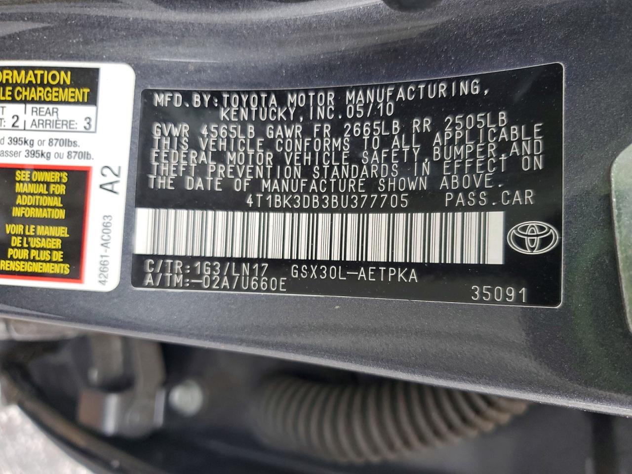 2011 Toyota Avalon Limited Серый vin: 4T1BK3DB3BU377705