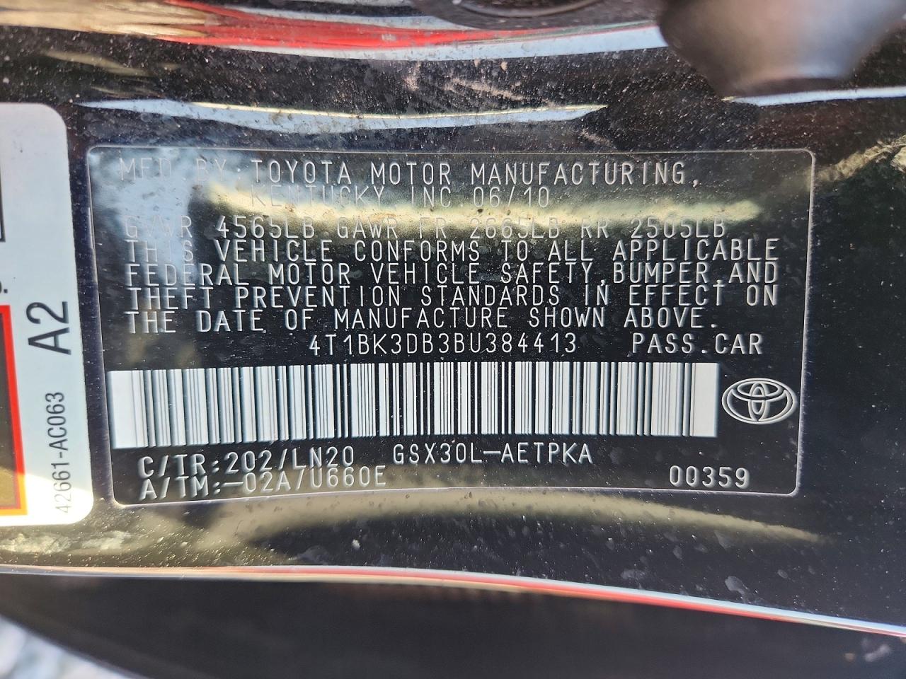 2011 Toyota Avalon Base Black vin: 4T1BK3DB3BU384413