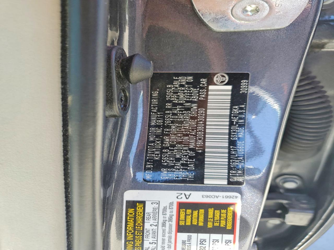 2011 Toyota Avalon Base Gray vin: 4T1BK3DB3BU430290