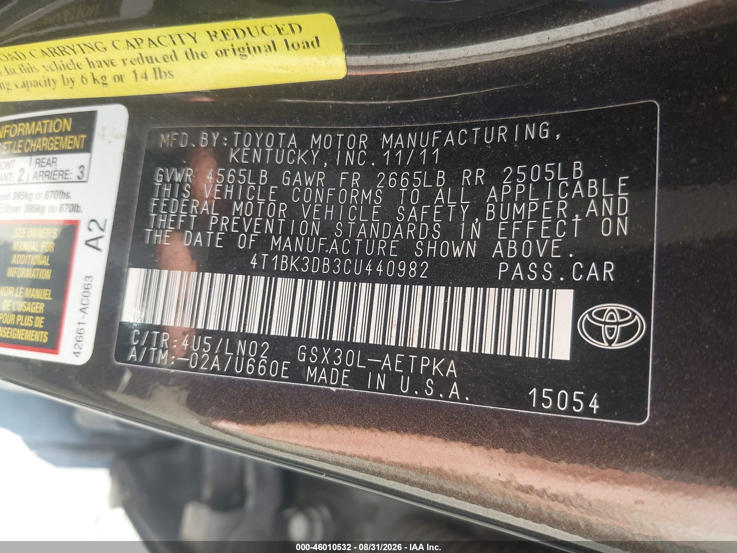 2012 Toyota Avalon Limited Black vin: 4T1BK3DB3CU440982