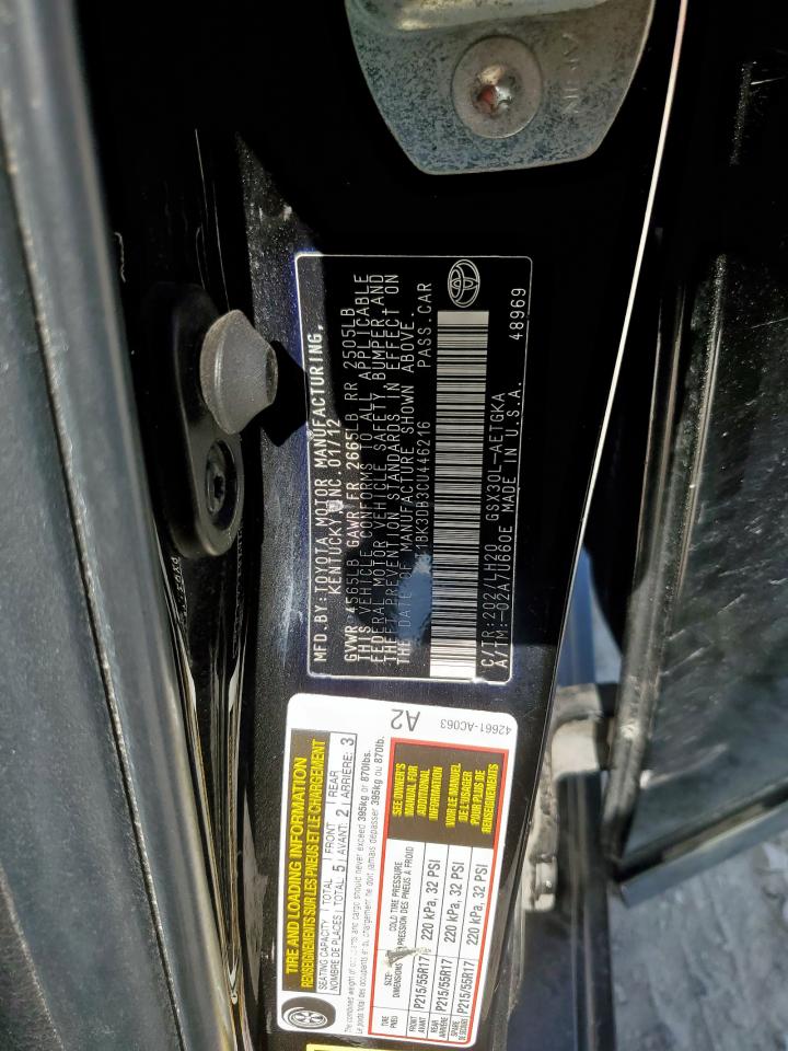 2012 Toyota Avalon Base Black vin: 4T1BK3DB3CU446216