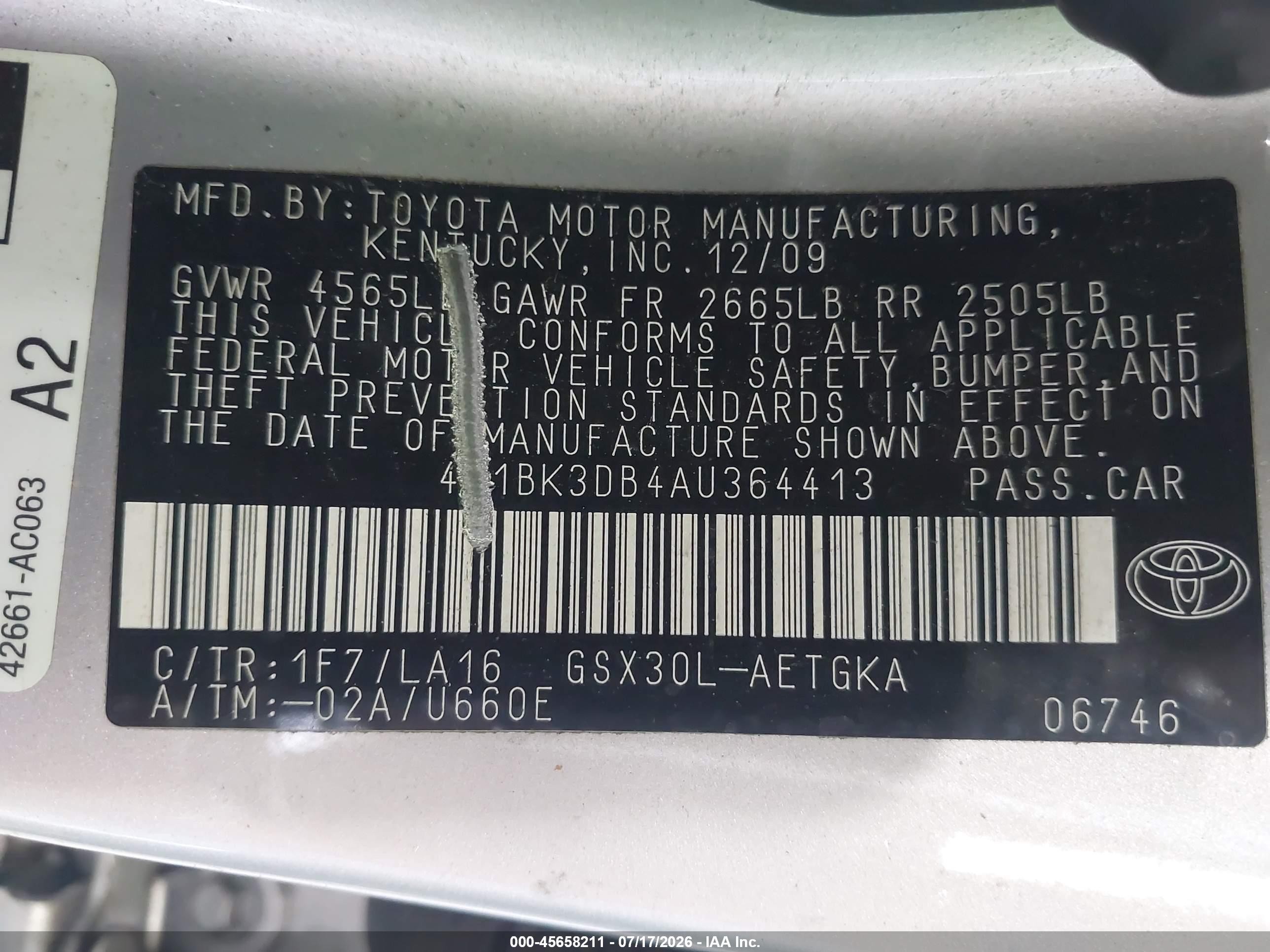 2010 Toyota Avalon Xls Серый vin: 4T1BK3DB4AU364413
