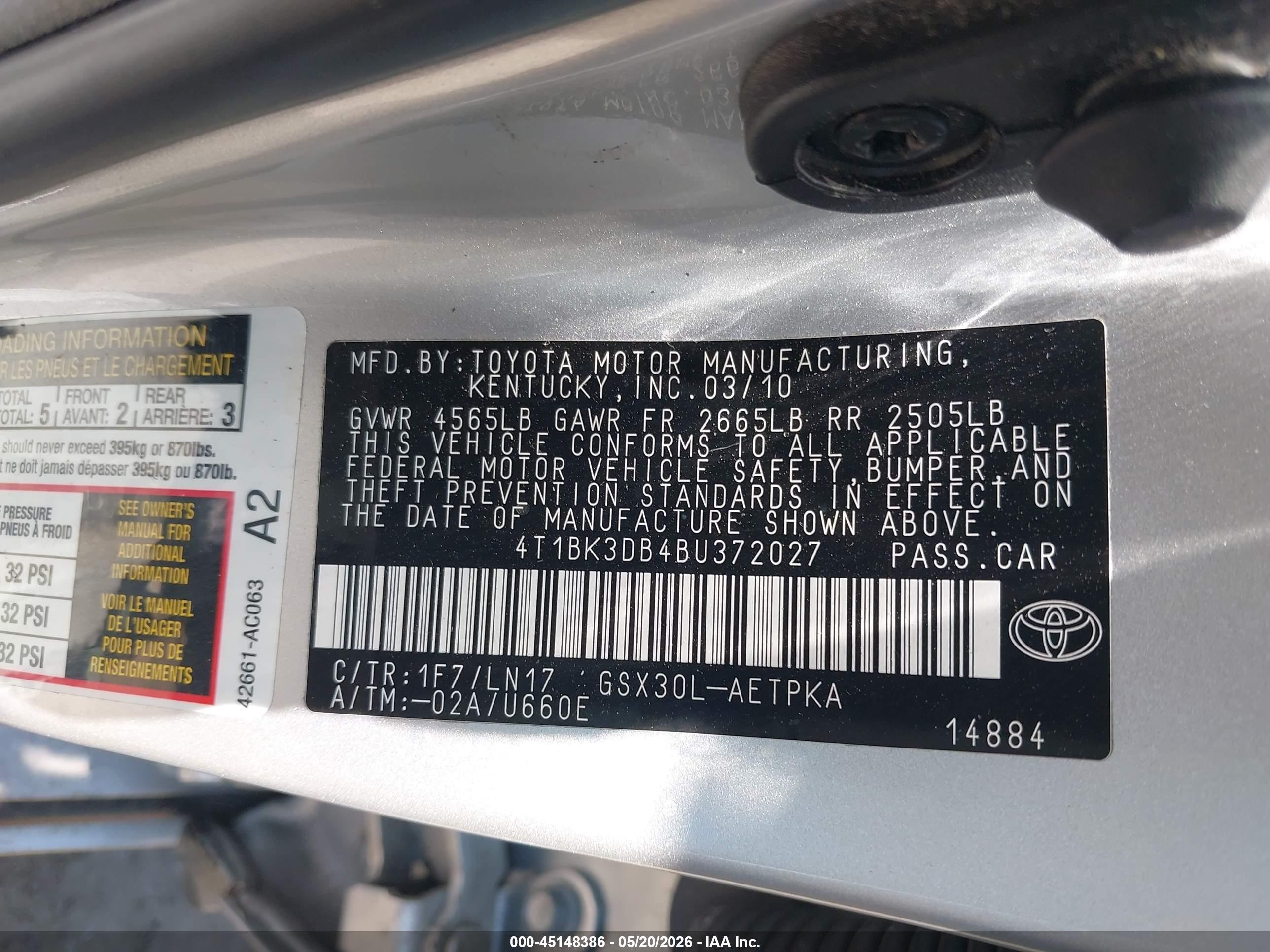 2011 Toyota Avalon Limited Silver vin: 4T1BK3DB4BU372027