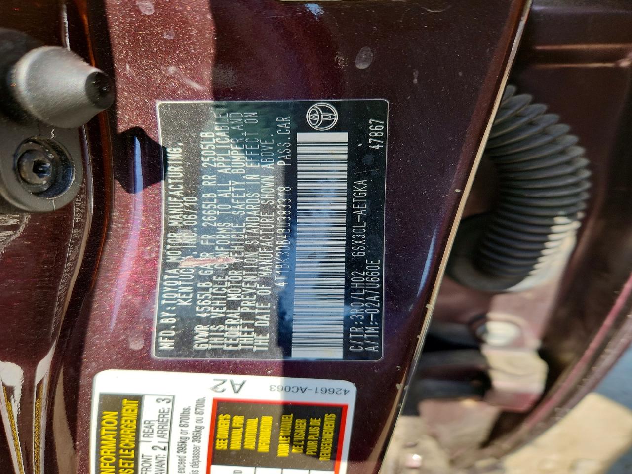 2011 Toyota Avalon Base Бордовый vin: 4T1BK3DB4BU383318