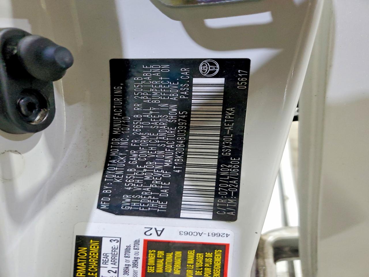2011 Toyota Avalon Limited White vin: 4T1BK3DB4BU399745