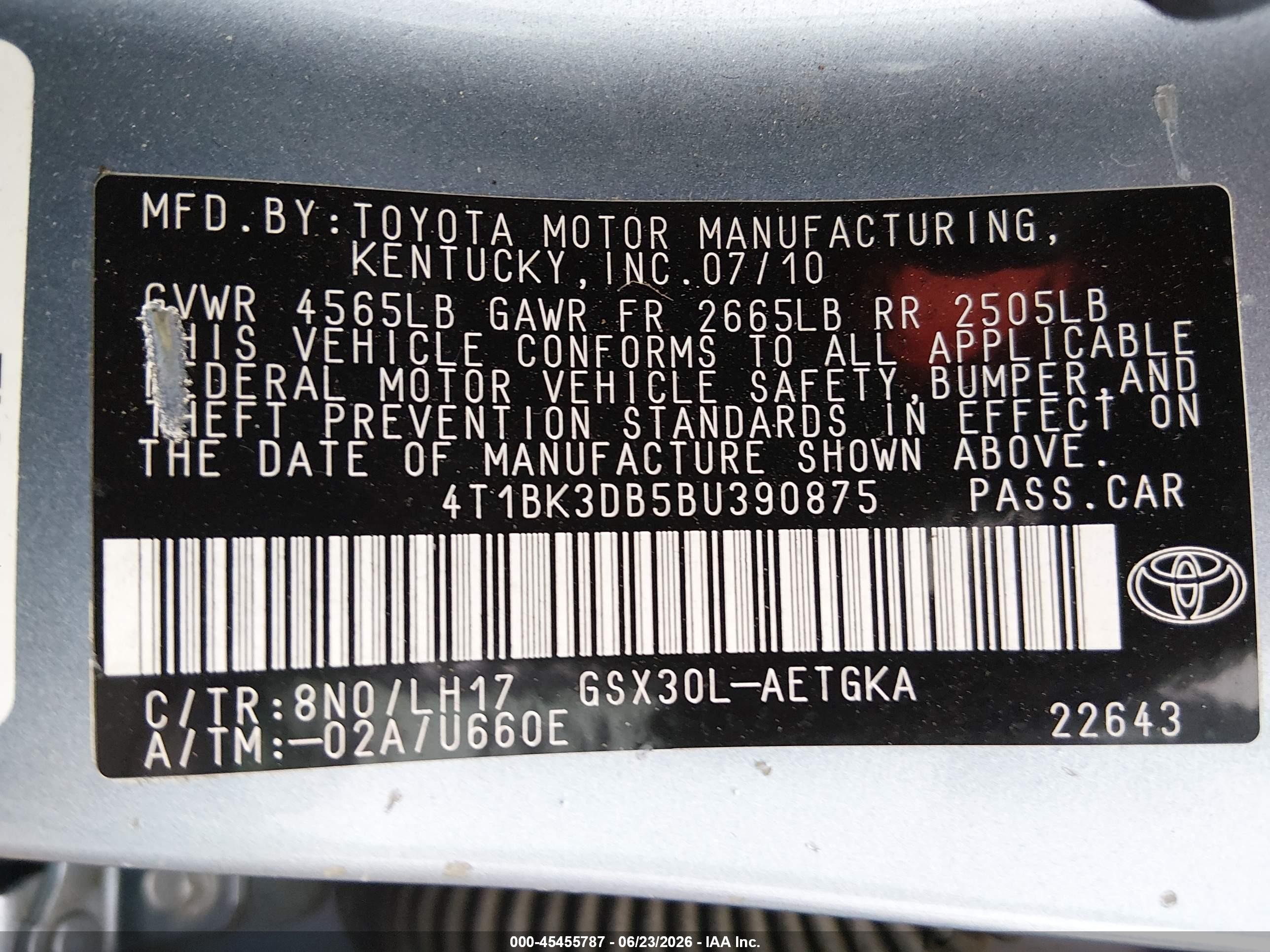 2011 Toyota Avalon   Blue vin: 4T1BK3DB5BU390875