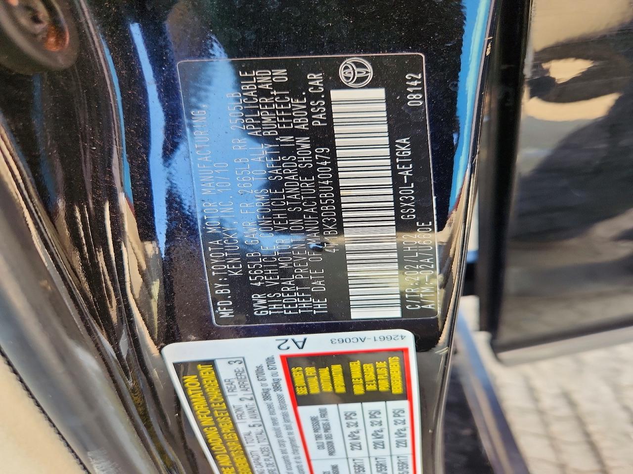 2011 Toyota Avalon Base Black vin: 4T1BK3DB5BU400479