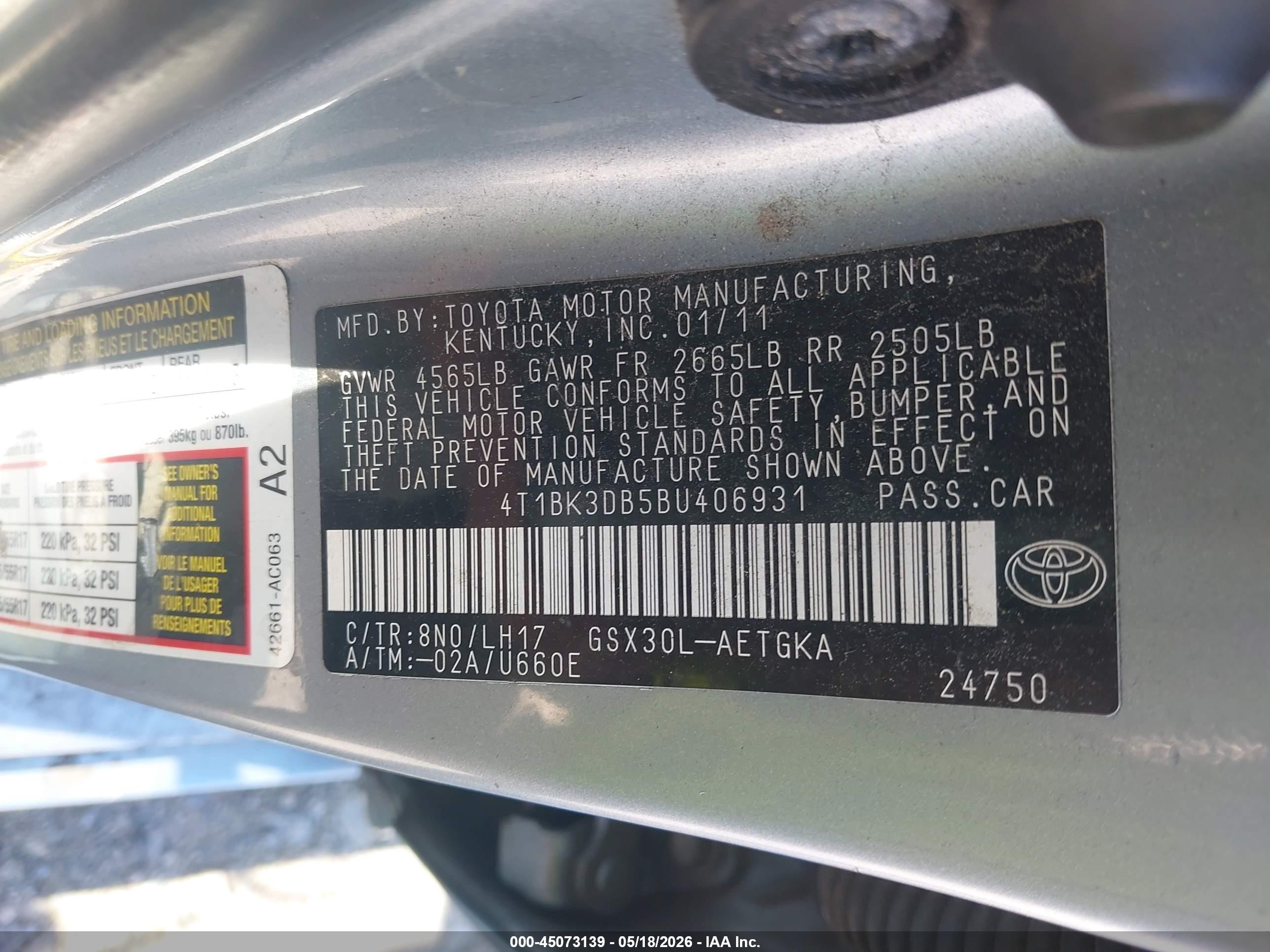 2011 Toyota Avalon   Blue vin: 4T1BK3DB5BU406931