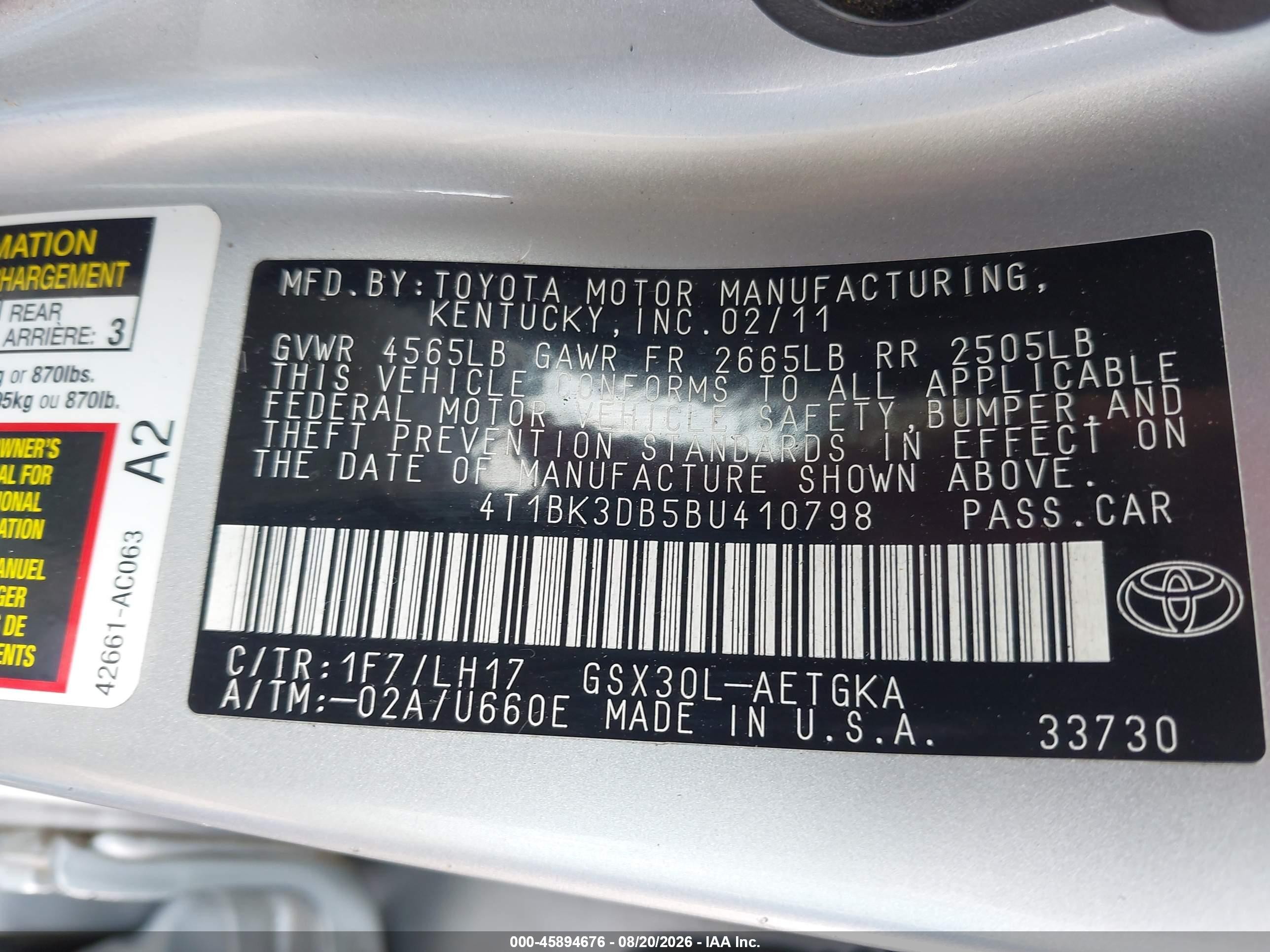 2011 Toyota Avalon   Красный vin: 4T1BK3DB5BU410798