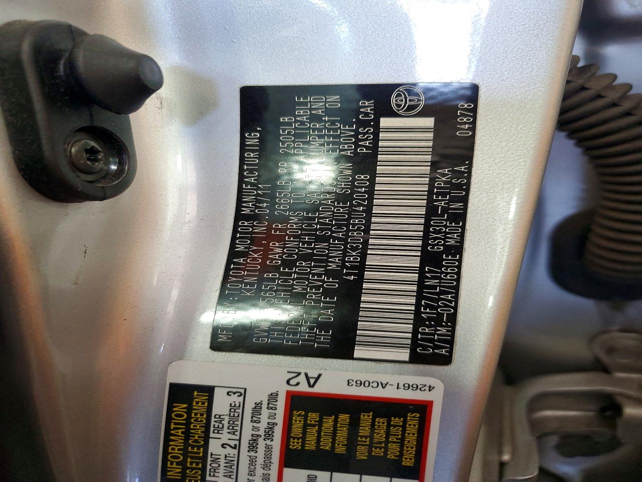 2011 Toyota Avalon Limited Silver vin: 4T1BK3DB5BU420408