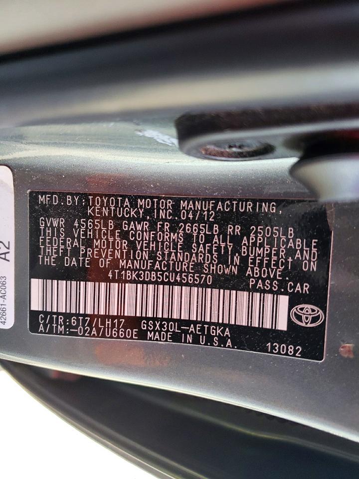 2012 Toyota Avalon Base Green vin: 4T1BK3DB5CU456570