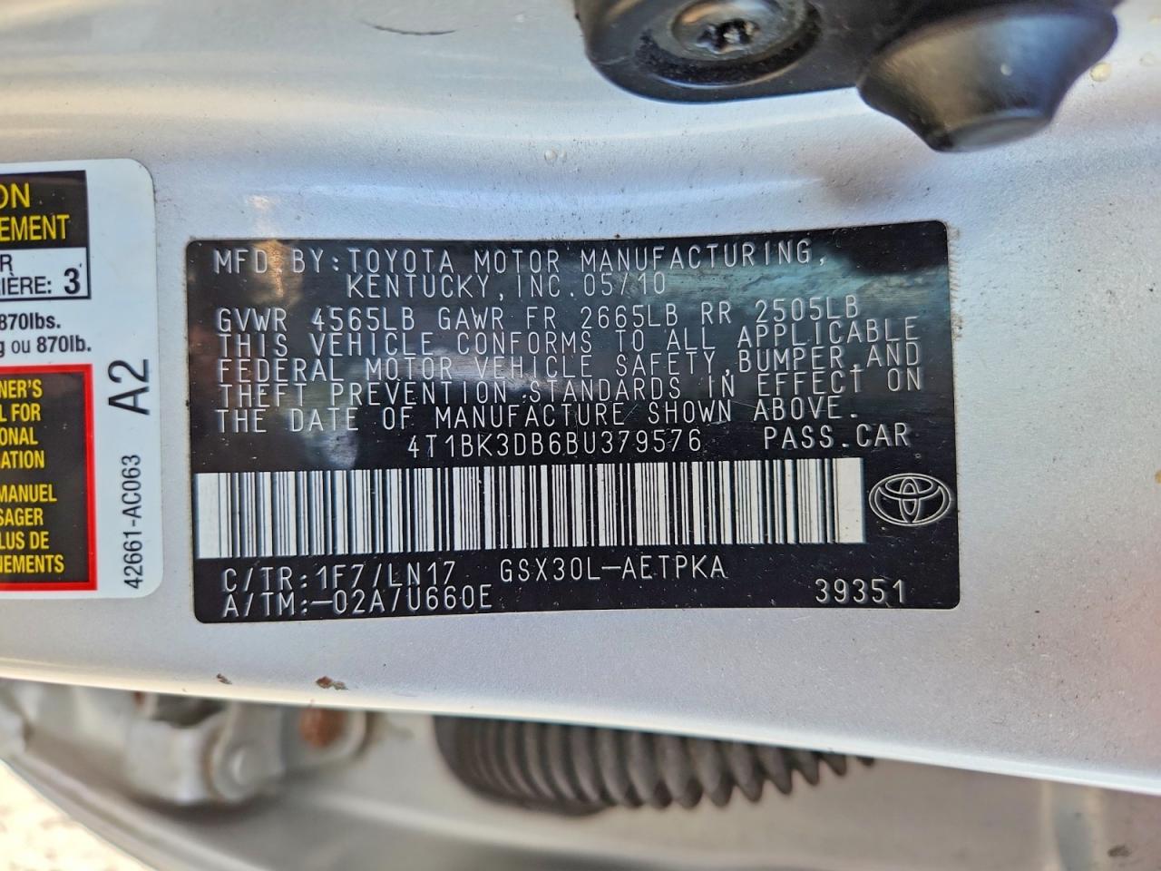 2011 Toyota Avalon Limited Silver vin: 4T1BK3DB6BU379576