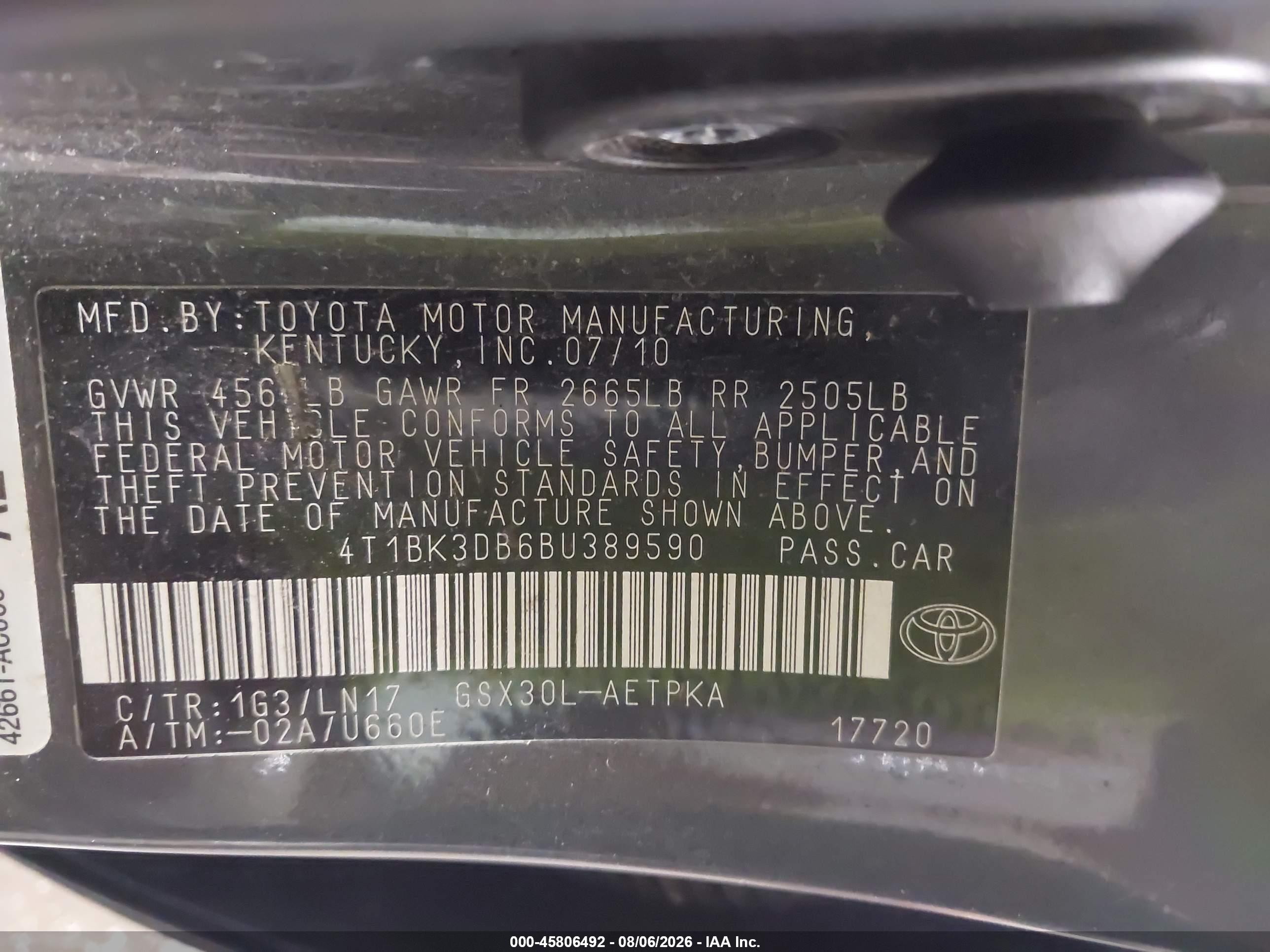 2011 Toyota Avalon Limited Gray vin: 4T1BK3DB6BU389590