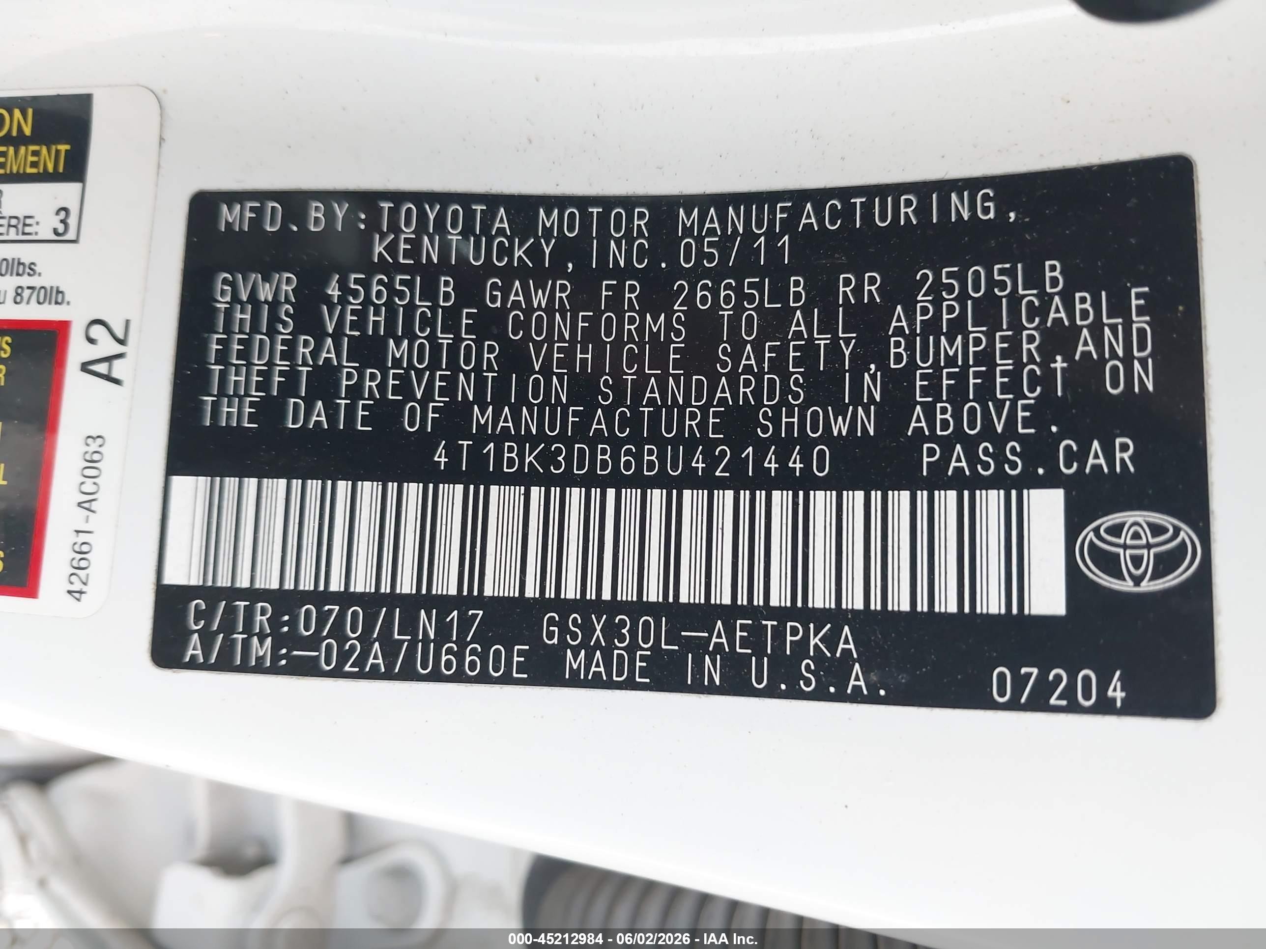 2011 Toyota Avalon Limited White vin: 4T1BK3DB6BU421440