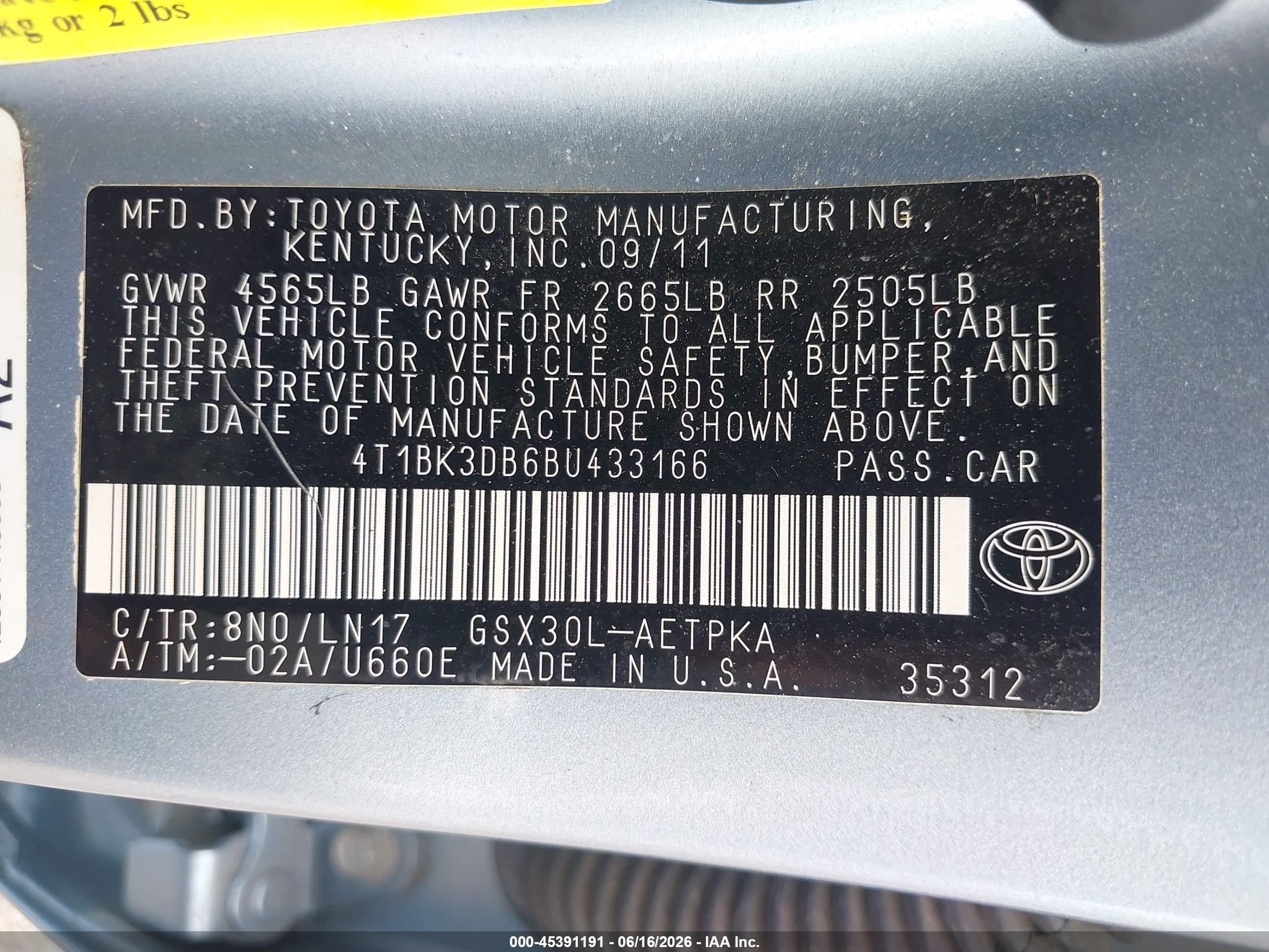 2011 Toyota Avalon Limited Light Blue vin: 4T1BK3DB6BU433166