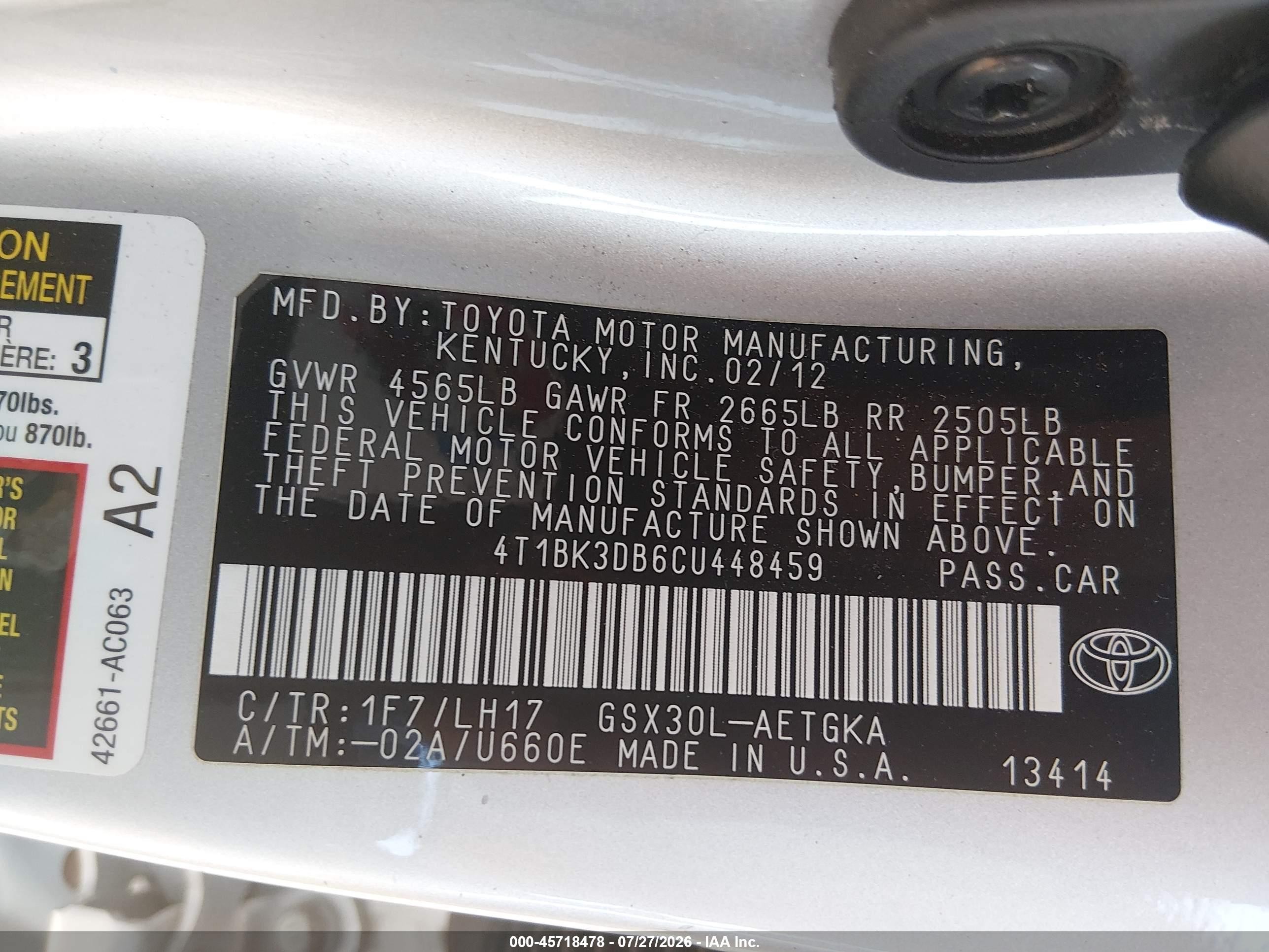 2012 Toyota Avalon   Silver vin: 4T1BK3DB6CU448459